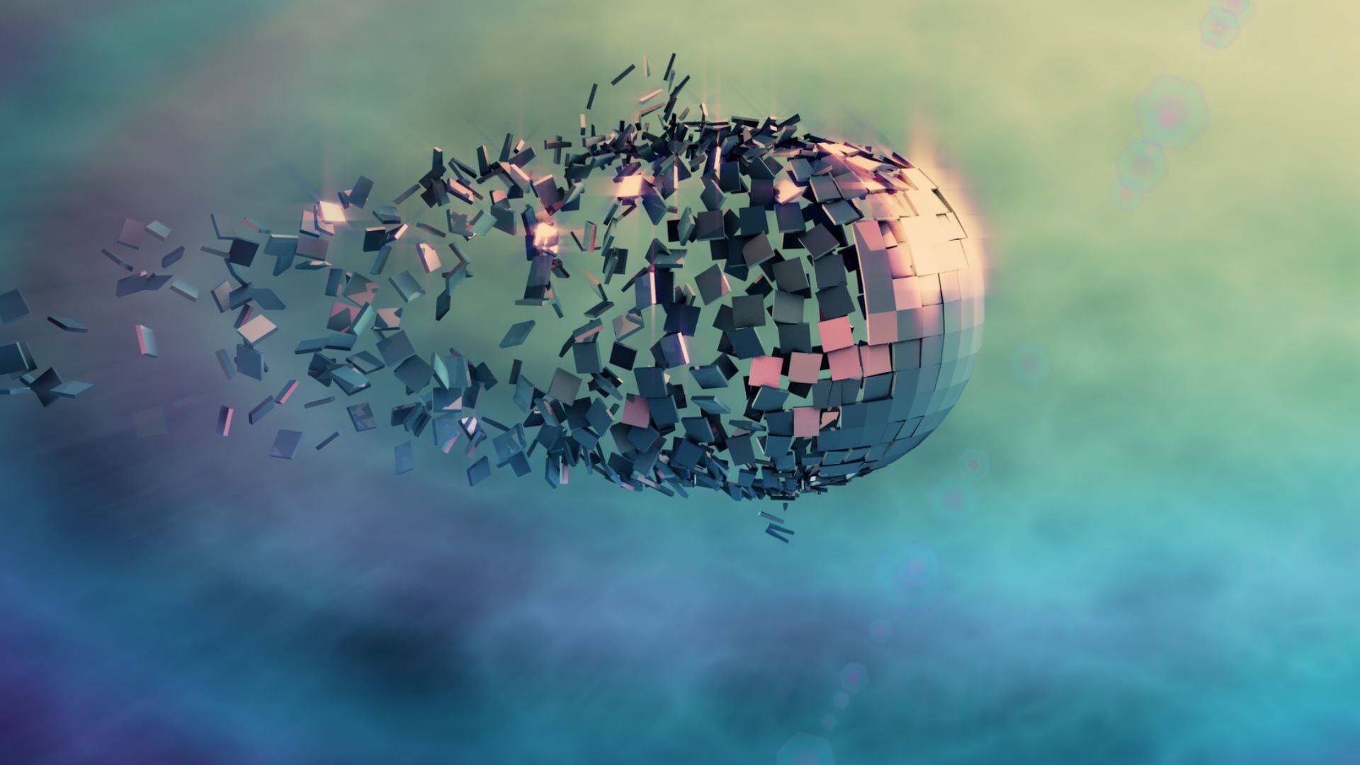 broken, digital art, 1080P, reflection, 3D, abstract, tiles, sphere, minimalism, mirror, HD Wallpaper