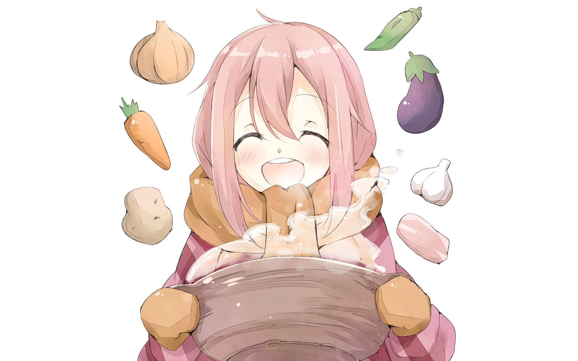 still life, nature, human representation, white background, Nadeshiko Kagamihara, cut out, no people, face, representation, close-up, Anime, food, food and drink, HD Wallpaper
