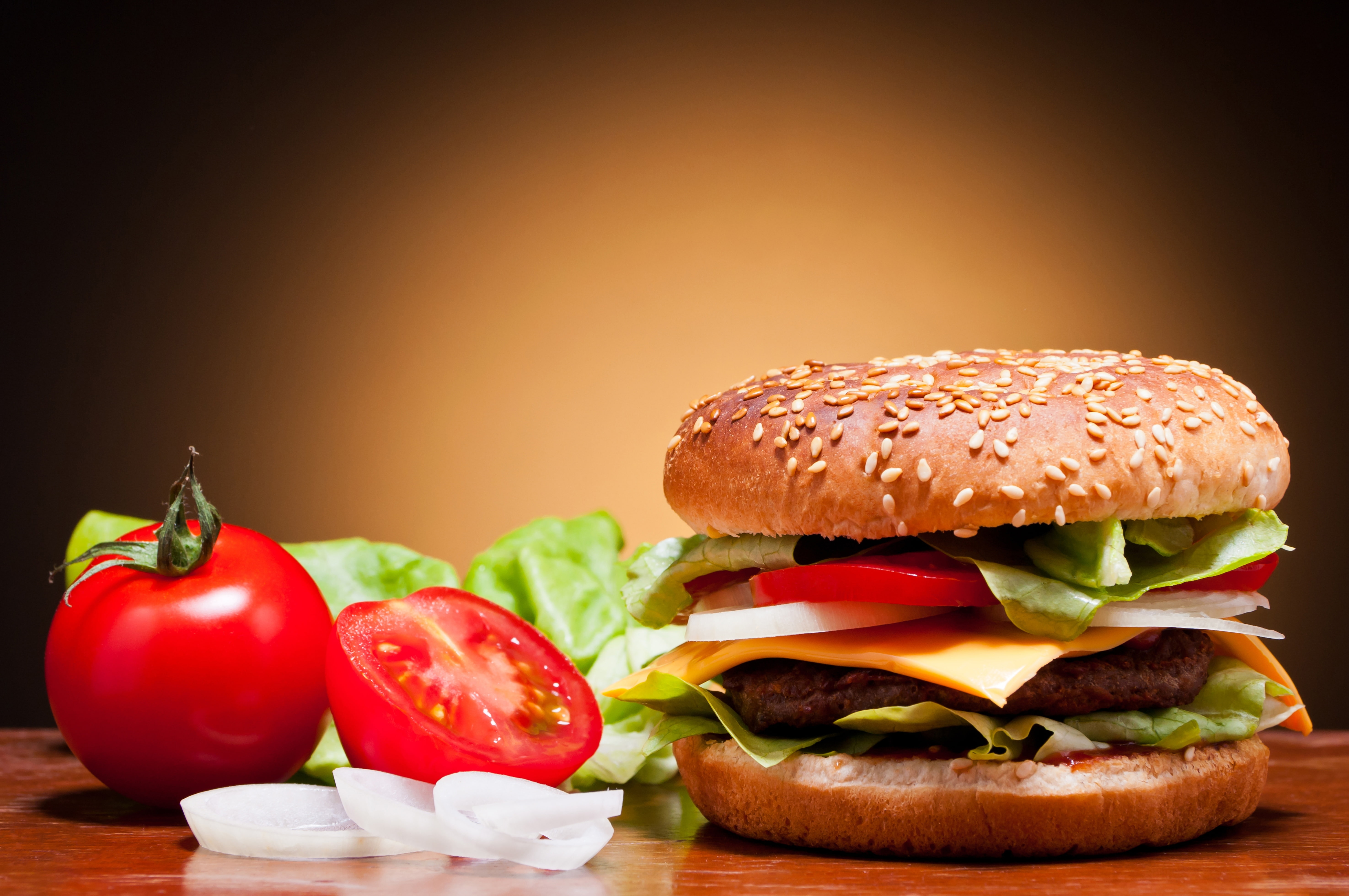 Patty, bow, fast food, hamburger, cucumbers, cheese, 5K, sesame, tomatoes, roll, vegetables, HD Wallpaper