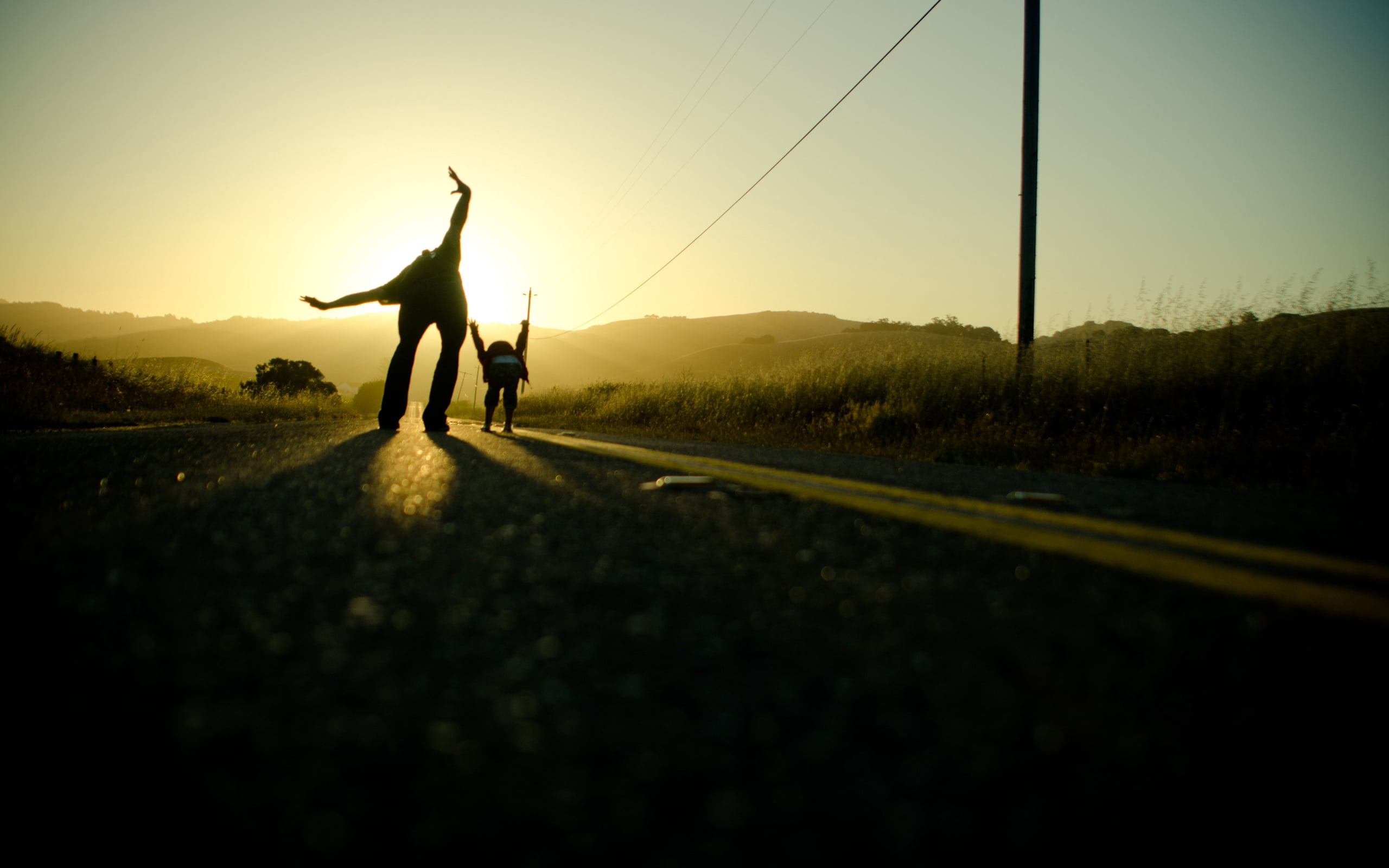 action, jumping, full length, energy, sun, sunrise - Dawn, field, happiness, rural Scene, way, vitality, light, limb, hands, sky, motion, back Lit, black, HD Wallpaper
