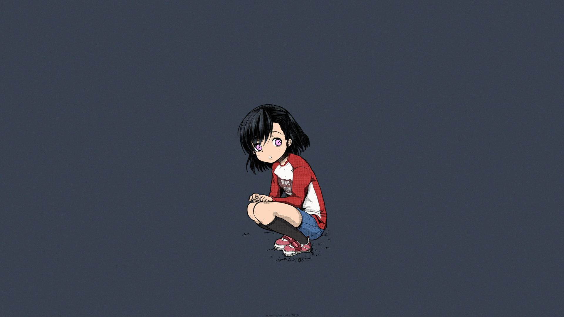 black hair, 1080P, short hair, manga, Dynamite moca, socks, anime, anime girls, purple eyes, short skirt, HD Wallpaper