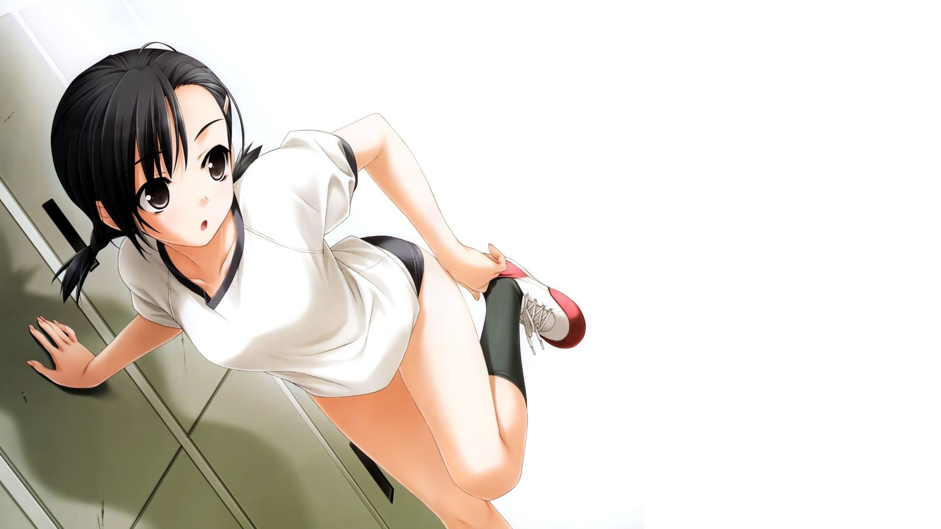 black eyes, girls, people, art, socks, black, eyes, mouth, yosuga, background, anime, simple, hair, gym, 1080P, short, hd, uniforms, open, bla, sora, HD Wallpaper