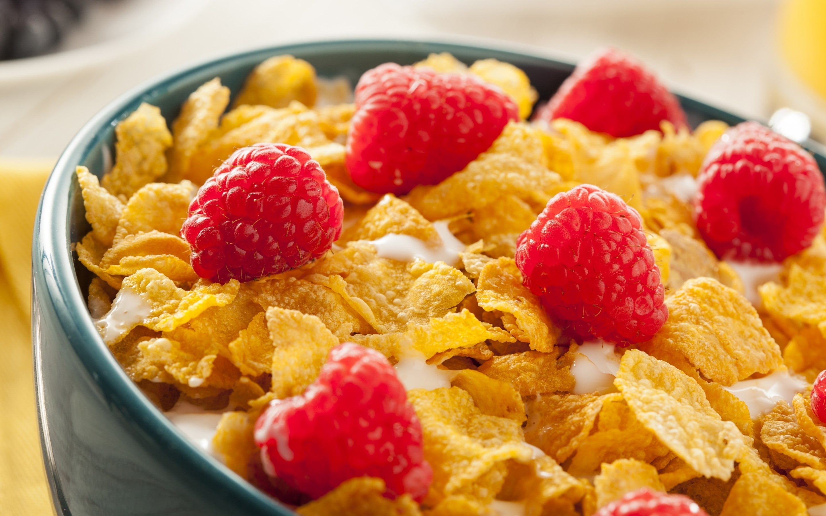 breakfast, raspberry, raspberries, fruit, cereals, 2K, HD Wallpaper