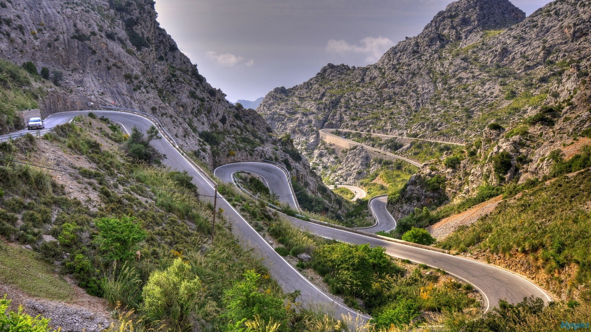 spain, landscapes, loops, nature, mountains, fantastic, roads, curves, 1080P, HD Wallpaper
