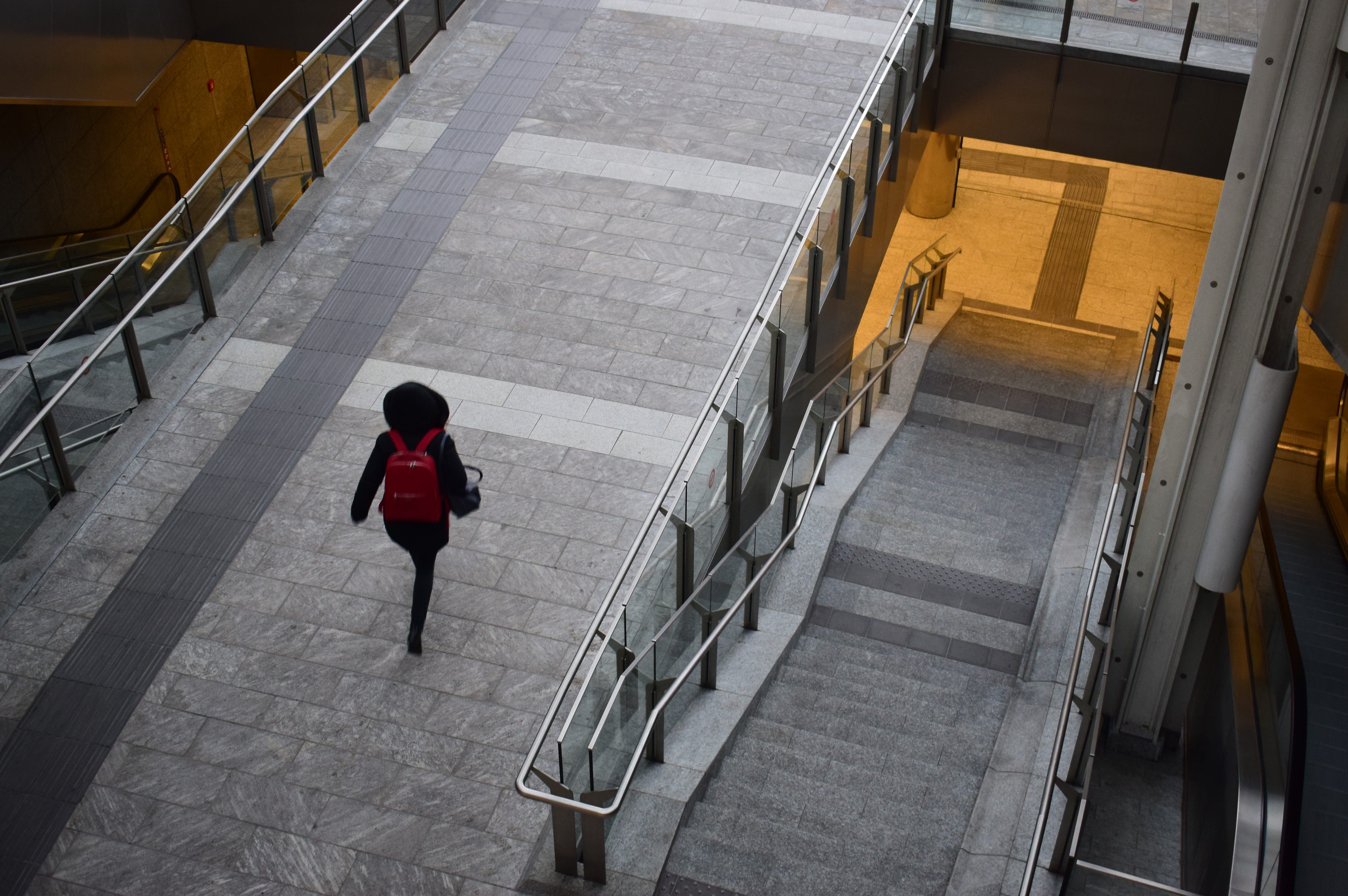 staircase, lifestyles, railing, day, walking, high angle view, transportation, piazza gae aulenti, milan, leisure activity, steps and staircases, men, standing, HD Wallpaper