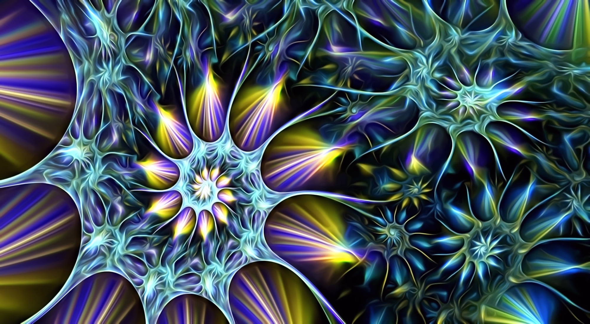 abstraction, curlicue, neon light, 1080P, fantasy, fractal, picture, black background, HD Wallpaper