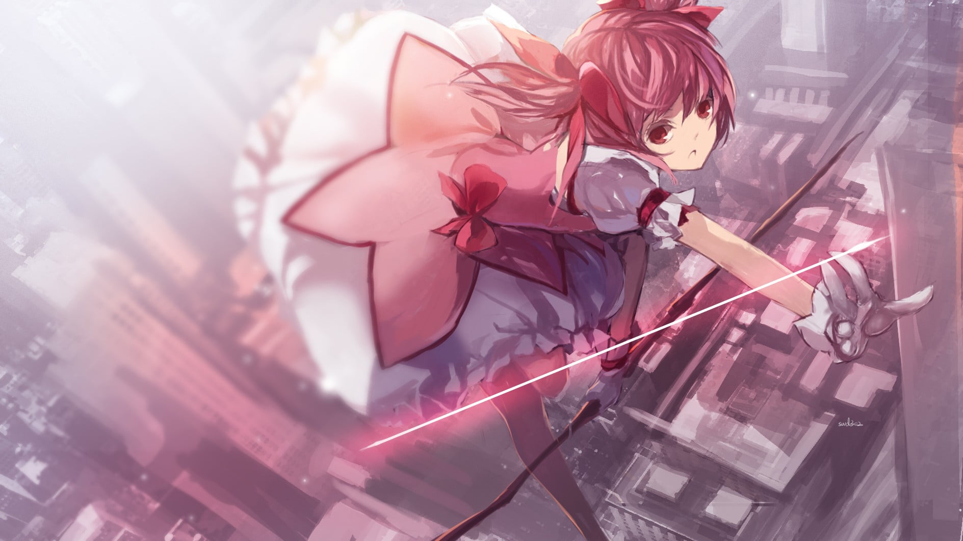 safety, purple, clothing, pink hair, anime, females, adult, gloves, 720P, art and craft, creativity, anime girls, occupation, short hair, bow, arts culture and entertainment, HD Wallpaper
