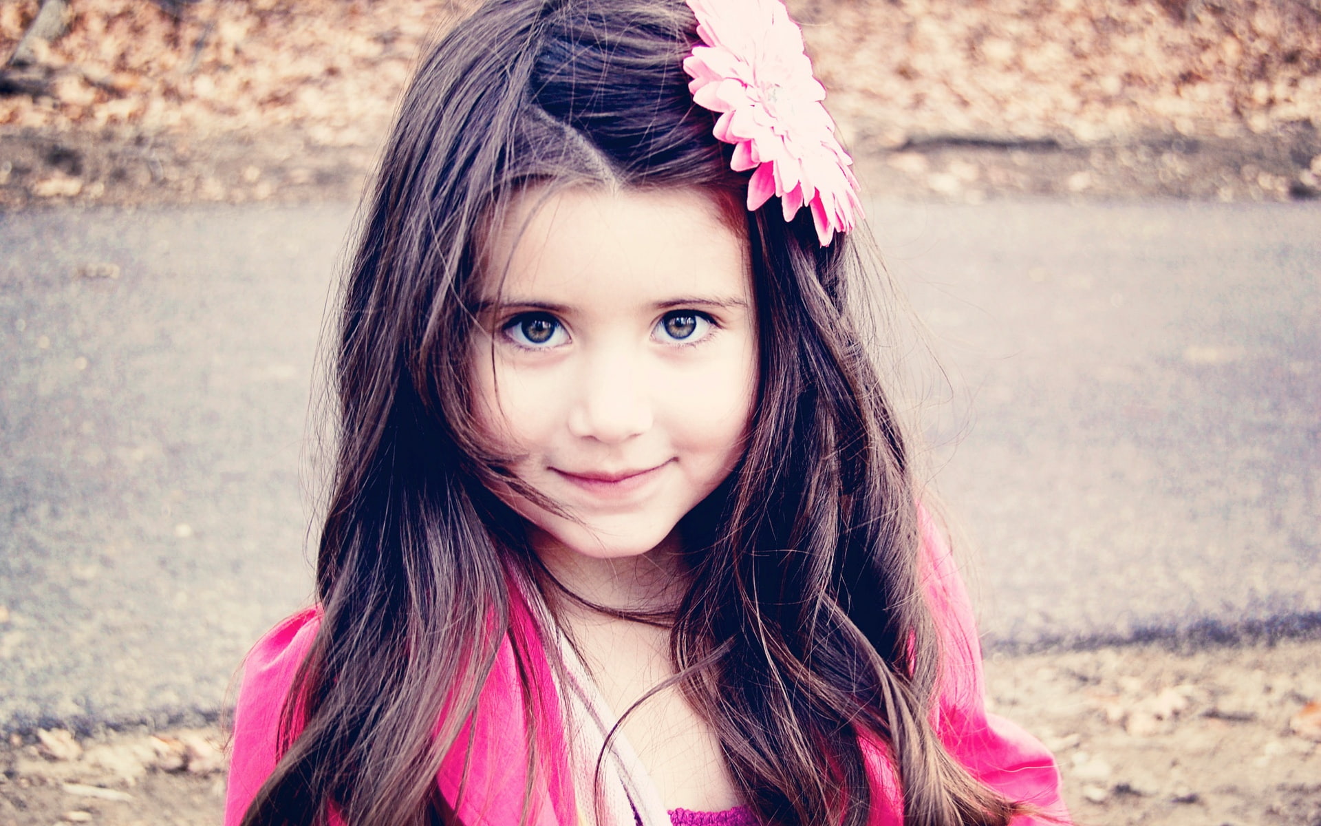Flower, Smile, Decoration, s, Girl, bow, Hair, Pink, Children, 1080P, Black, HD Wallpaper