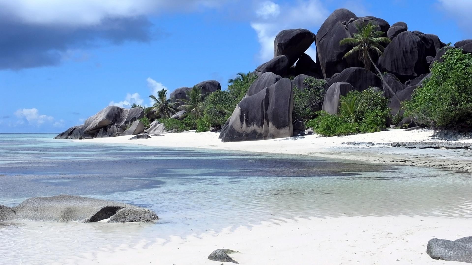 nature and landscapes, sandy, white, sy, formation, isl, day, sea, beaches, islands, nature, 1080P, rock, HD Wallpaper