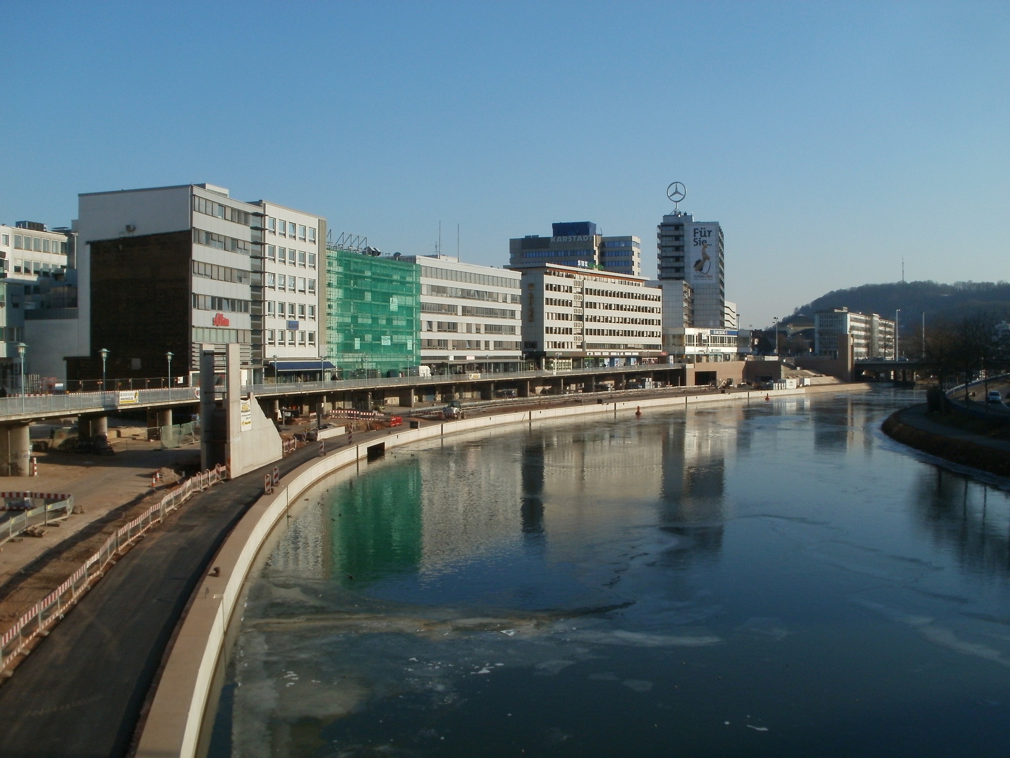 nature, building exterior, cityscape, saar, outdoors, bridge, building, water, skyscraper, 1080P, saarbruecken, no people, berliner promenade, river, city, HD Wallpaper