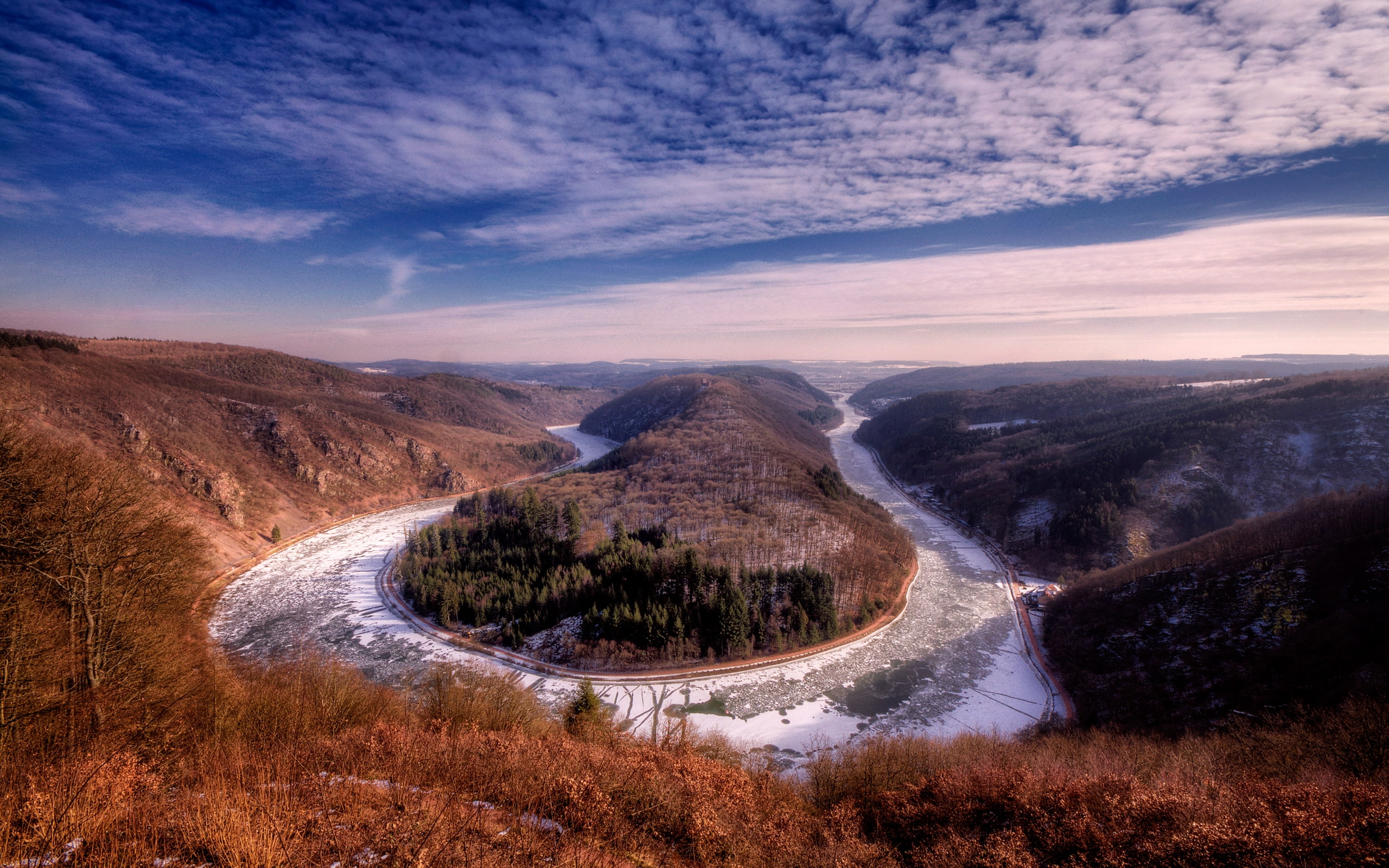 river, river frozen, 2K, saar, landscape, background, HD Wallpaper
