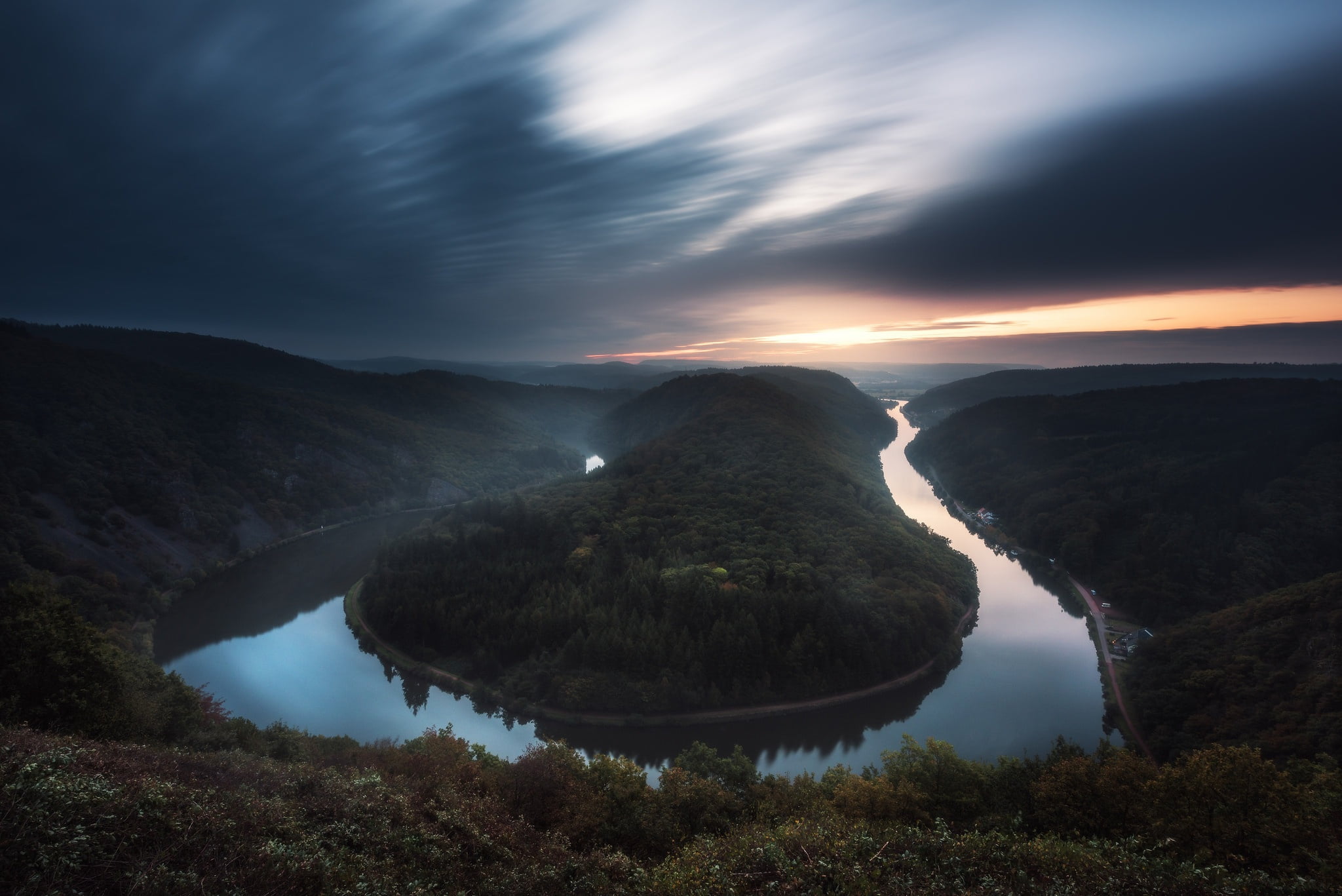 1080P, river, forest, Saarschleife, Germany, Saar, HD Wallpaper