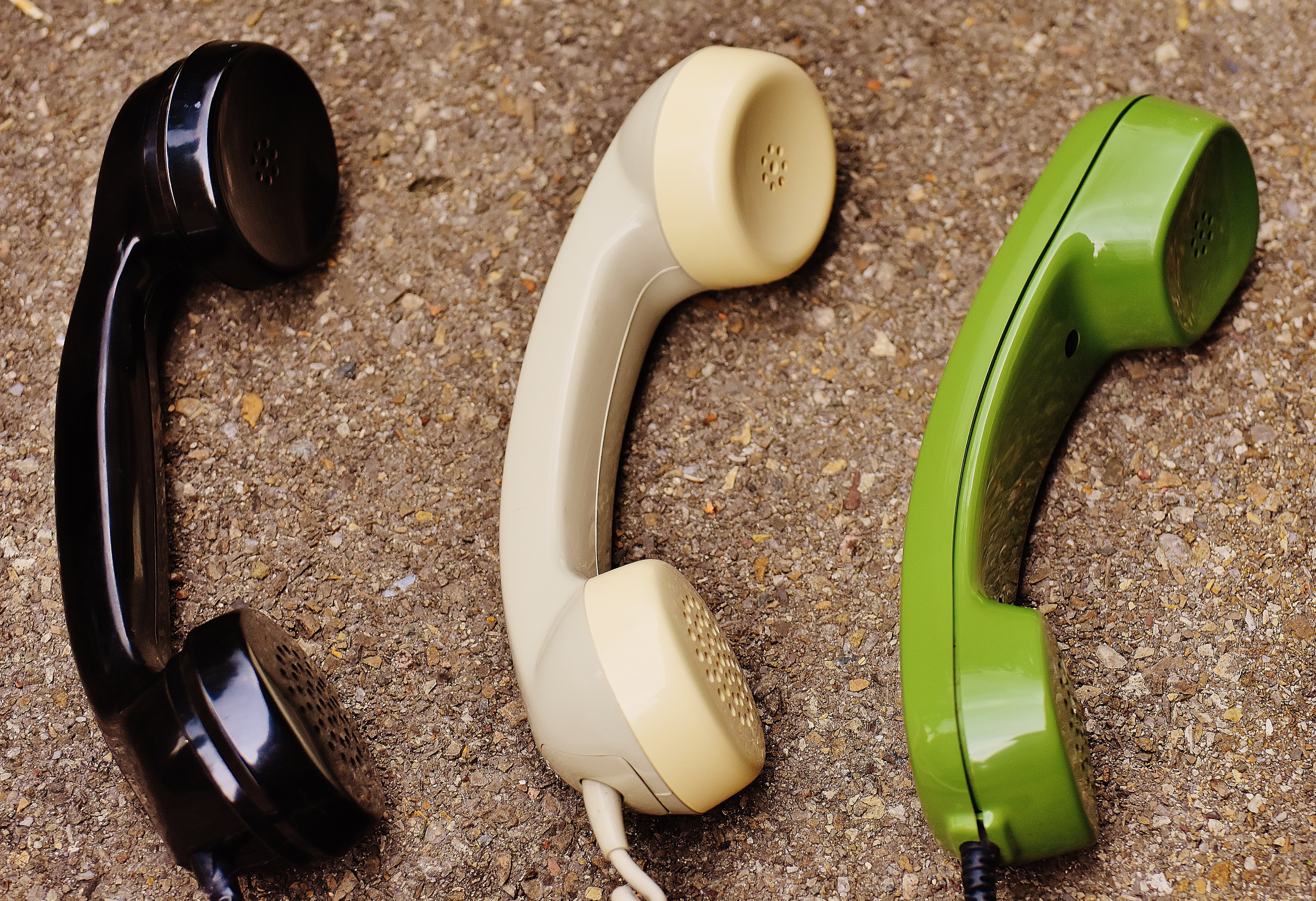 telephone Receiver, telephones, three, still life, directly above, antique, weight, antiquated, nostalgia, no people, green color, surface, generations, HD Wallpaper