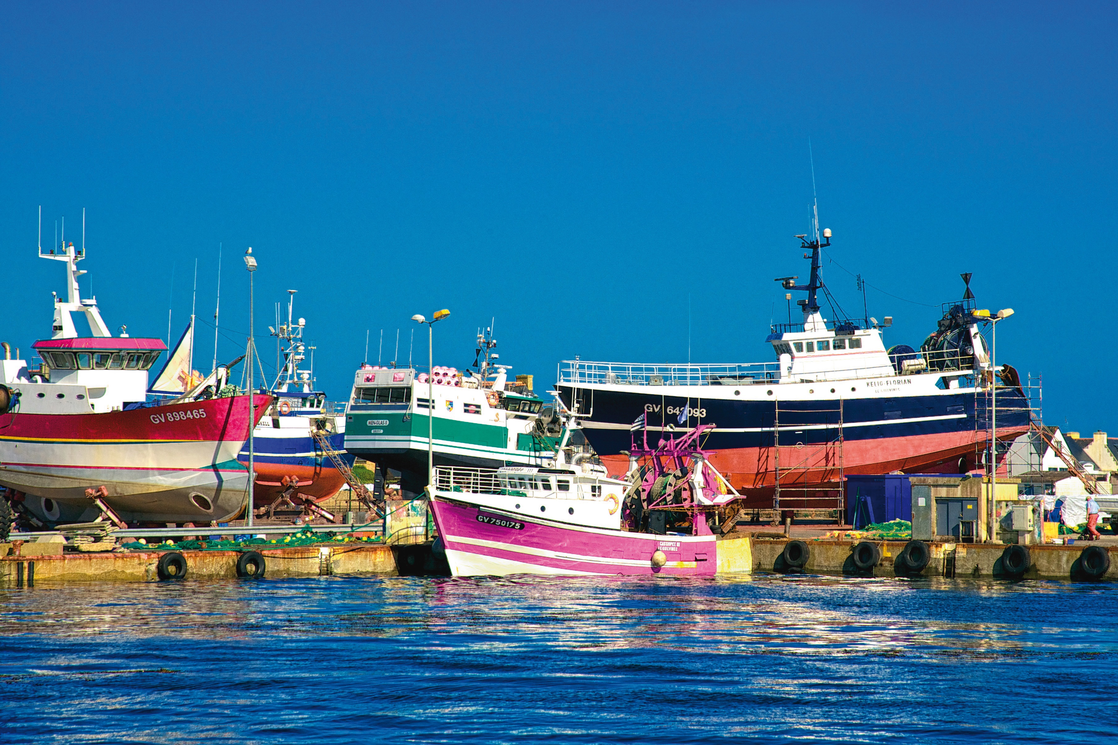 boat, clear sky, fishing industry, water, port, marin, moored, outdoors, france, business, sea, travel, ship, sun, transportation, sky, fisherman boat, HD Wallpaper