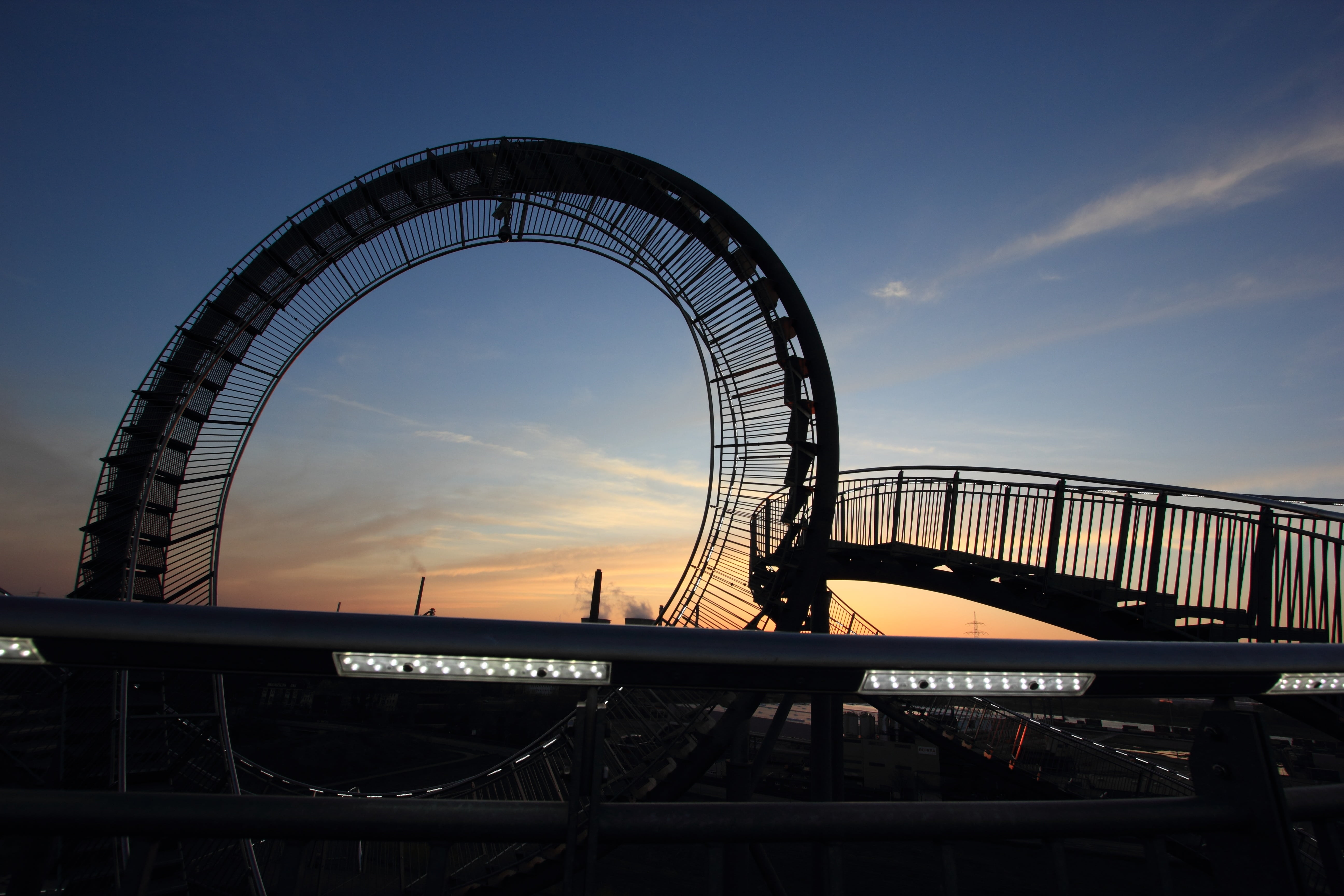 metal, travel destinations, transportation, sculpture, architecture, sky, amusement park ride, germany, tiger, connection, sunset, built structure, arts culture and entertainment, HD Wallpaper