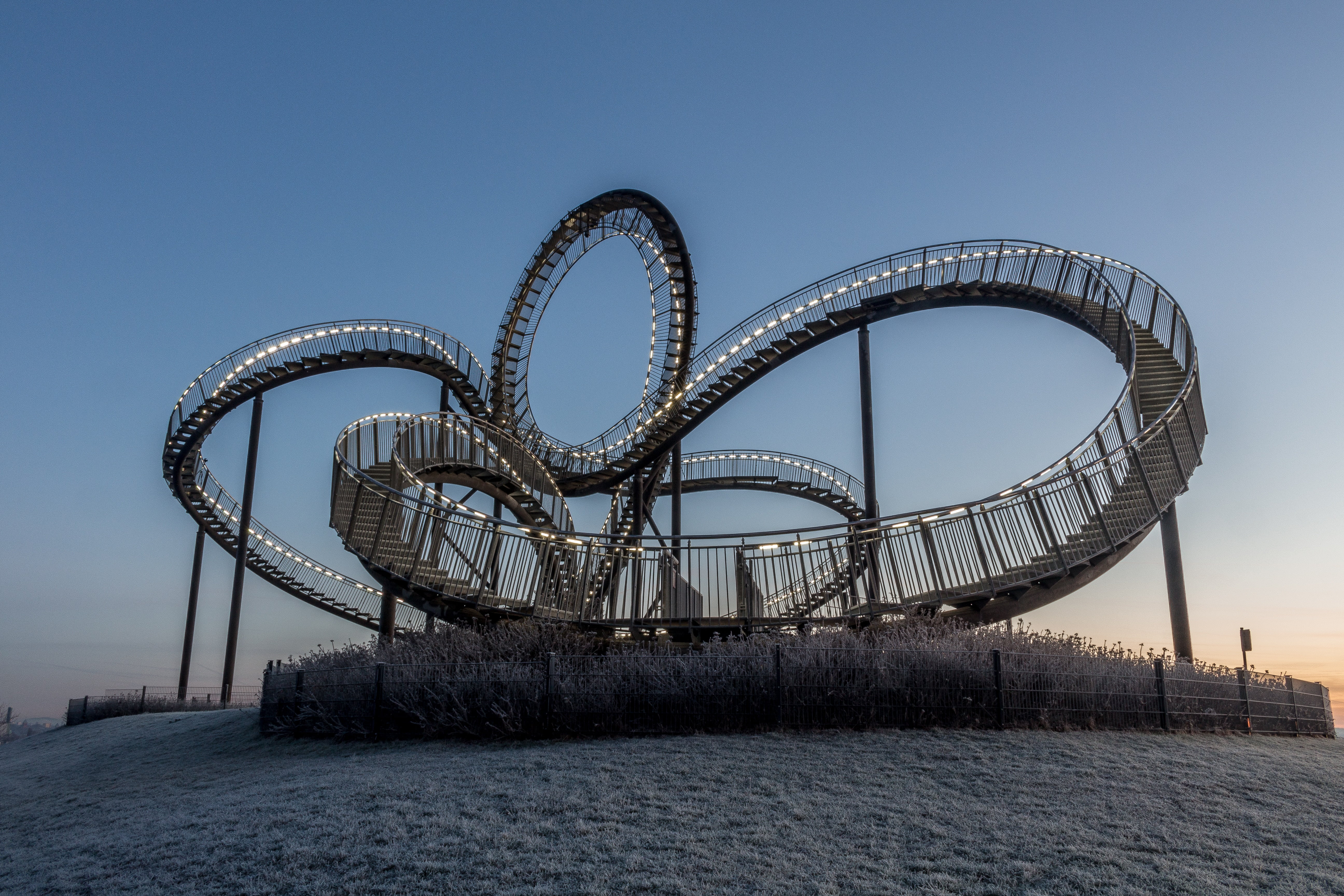 nature, rollercoaster, built structure, clear sky, beach, light, travel destinations, evening, no people, 5K, ruhr 2010, water, germany, looping, architecture, HD Wallpaper