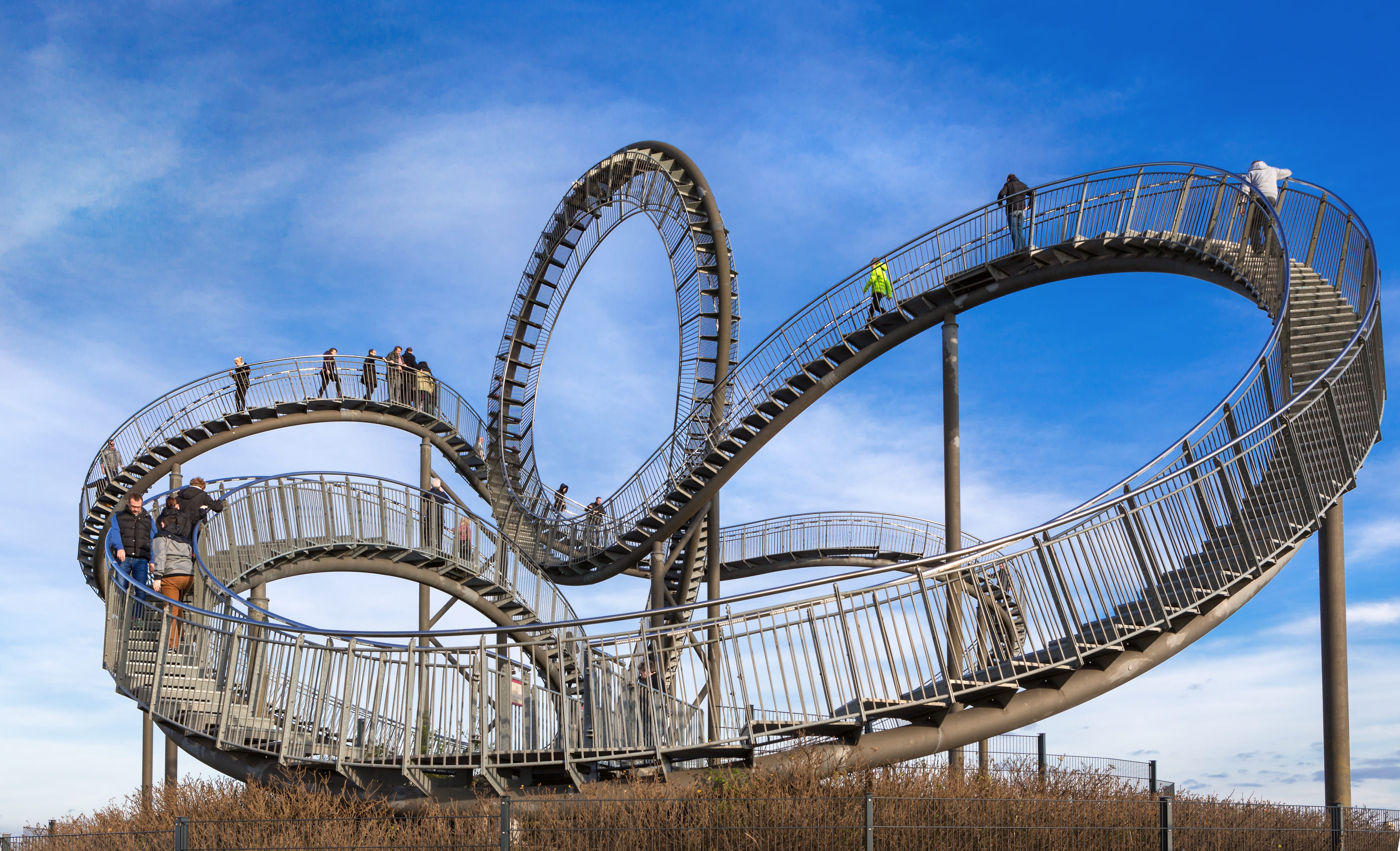 amusement park, leisure activity, city, railing, halde art, day, skyscraper, turtle tiger, 5K, rollercoaster, outdoors, travel destinations, architecture, HD Wallpaper