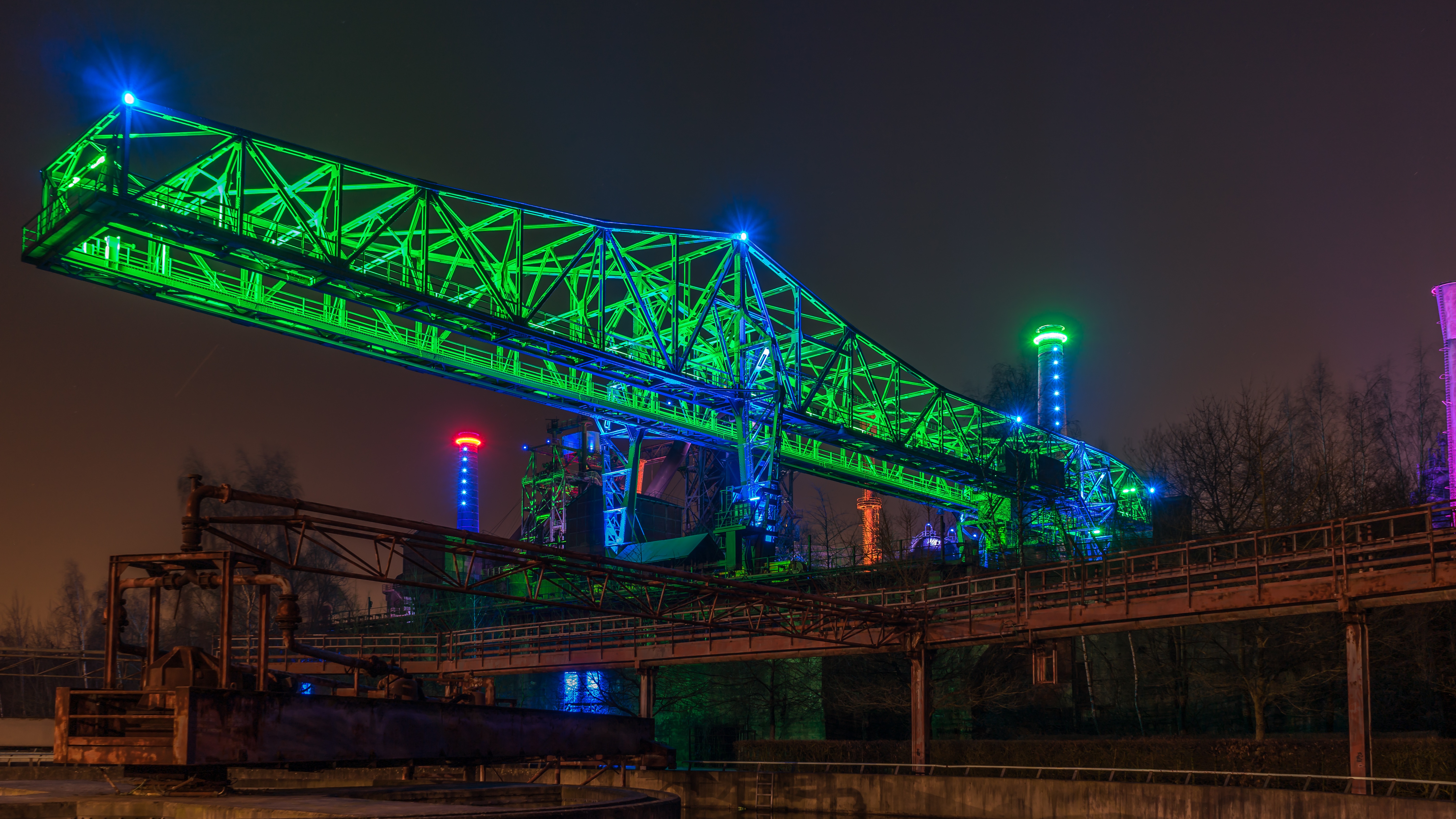 machinery, ruhr area, night photography, industrial park, connection, transportation, heavy industry, at night, landscape park, construction site, industrial heritage, HD Wallpaper