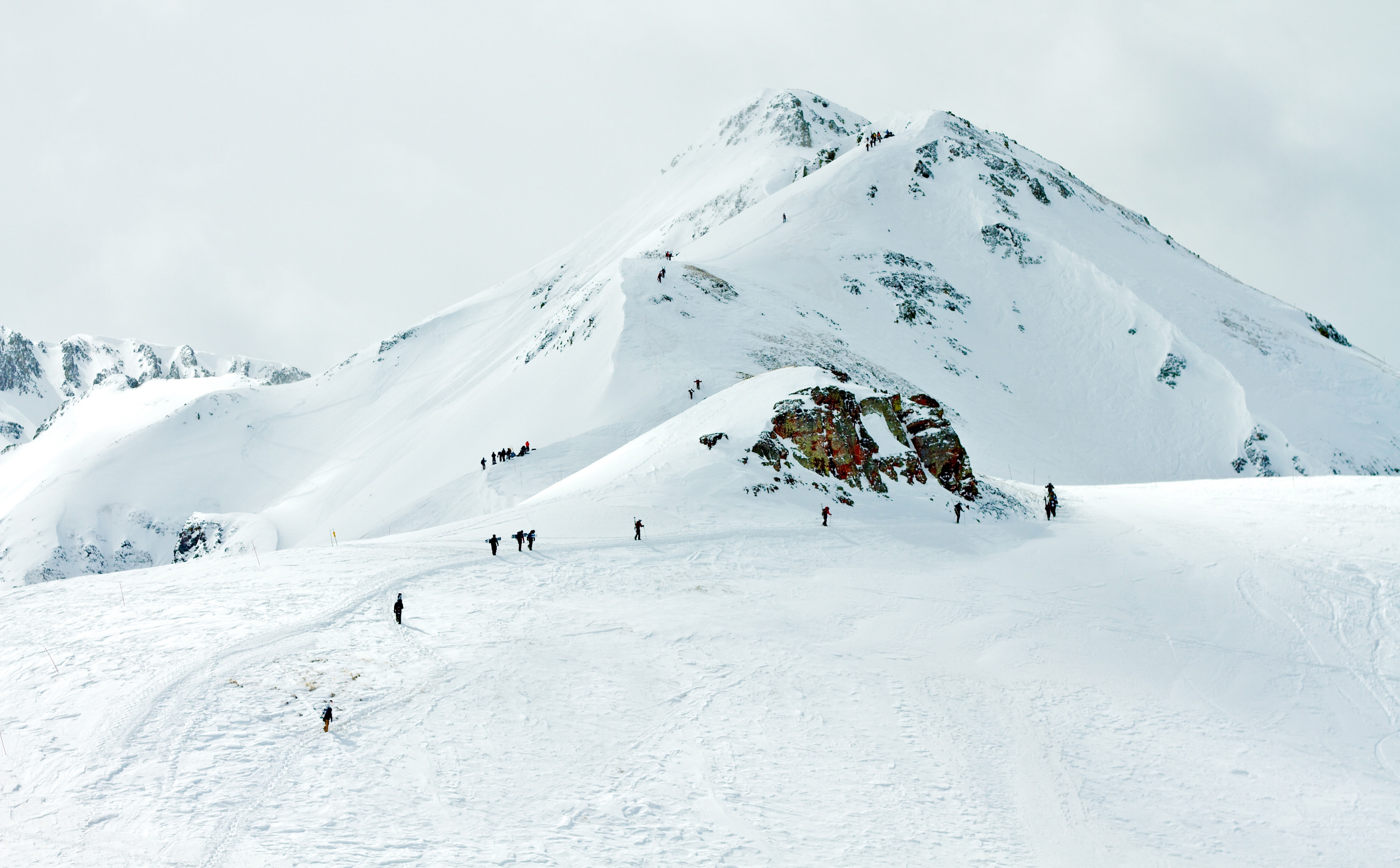 beauty in nature, outdoors, Mountains, Huge, snowcapped mountain, landscape, winter, mountain peak, 5K, Extreme, Awesome, deep snow, awaits, sport, nature, HD Wallpaper