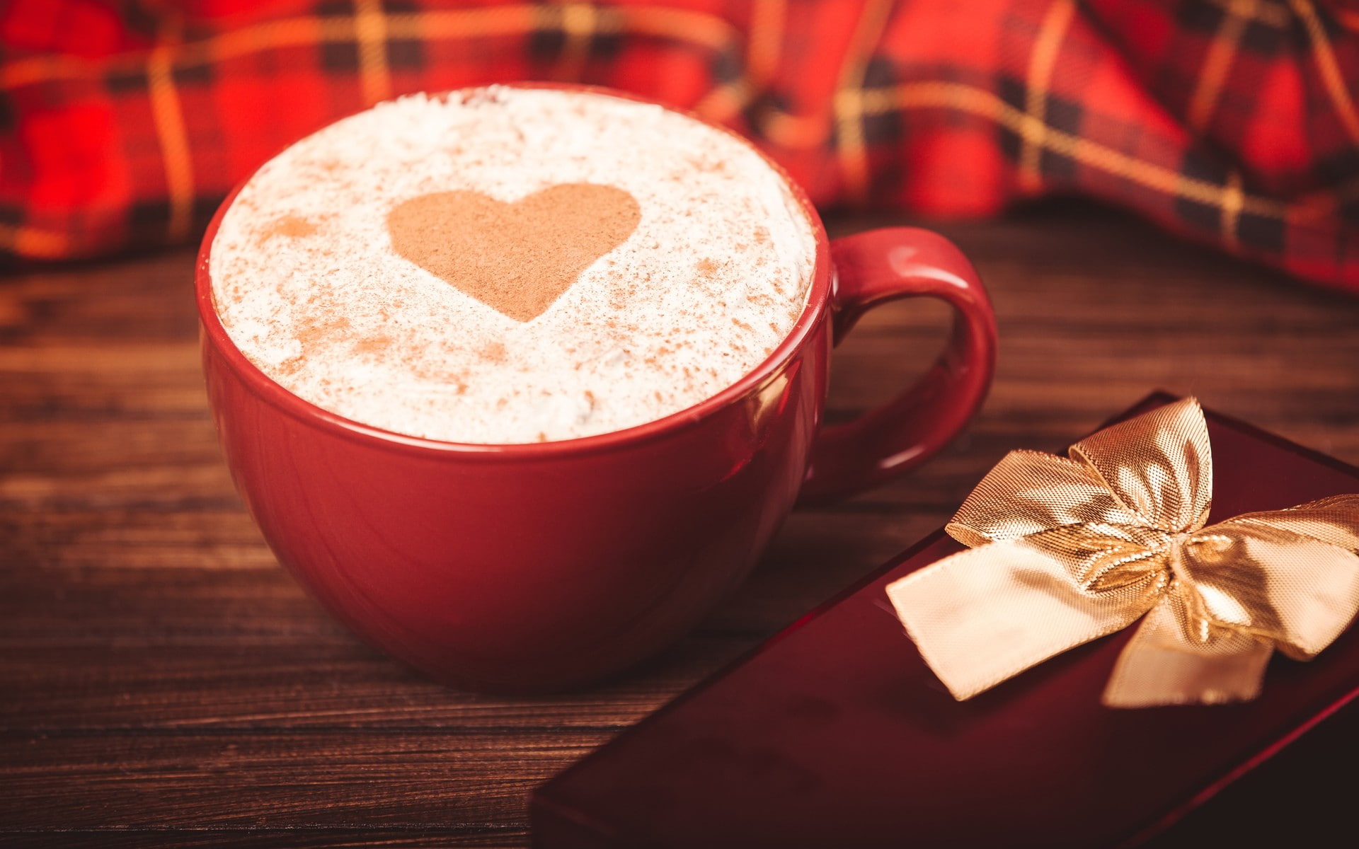 wooden surface, coffee, 1080P, presents, heart, food, closeup, HD Wallpaper