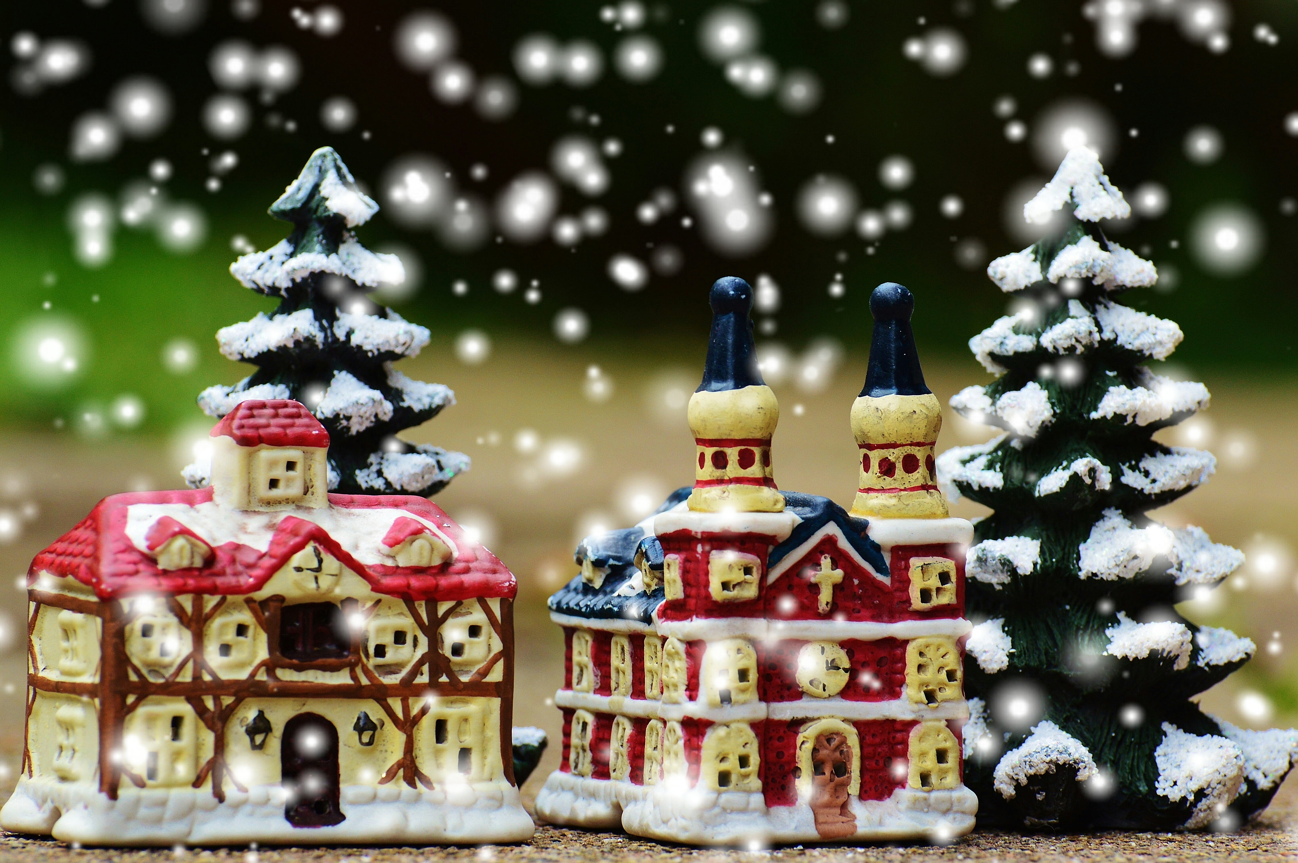 tree, covered, holiday, ceramic, christmas village, funny, celebration, festival, winter, trees, celebrate, church, december, advent, snow, gifts, no people, HD Wallpaper