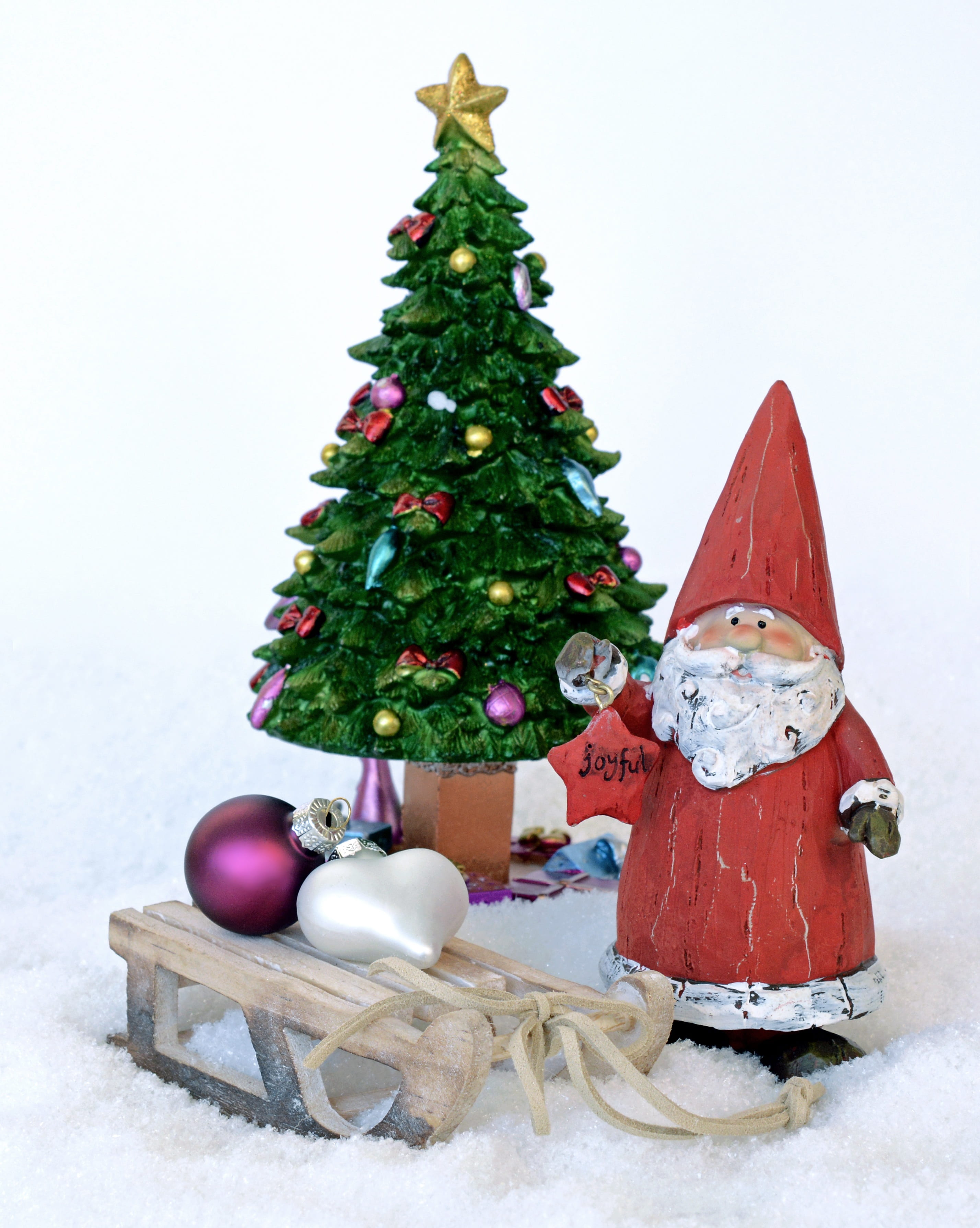 holiday, christmas, santa claus, wooden sled, slide, no people, nicholas, tree topper, holiday - event, figure, christmas tree, winter, christmas decoration, Phone HD Wallpaper