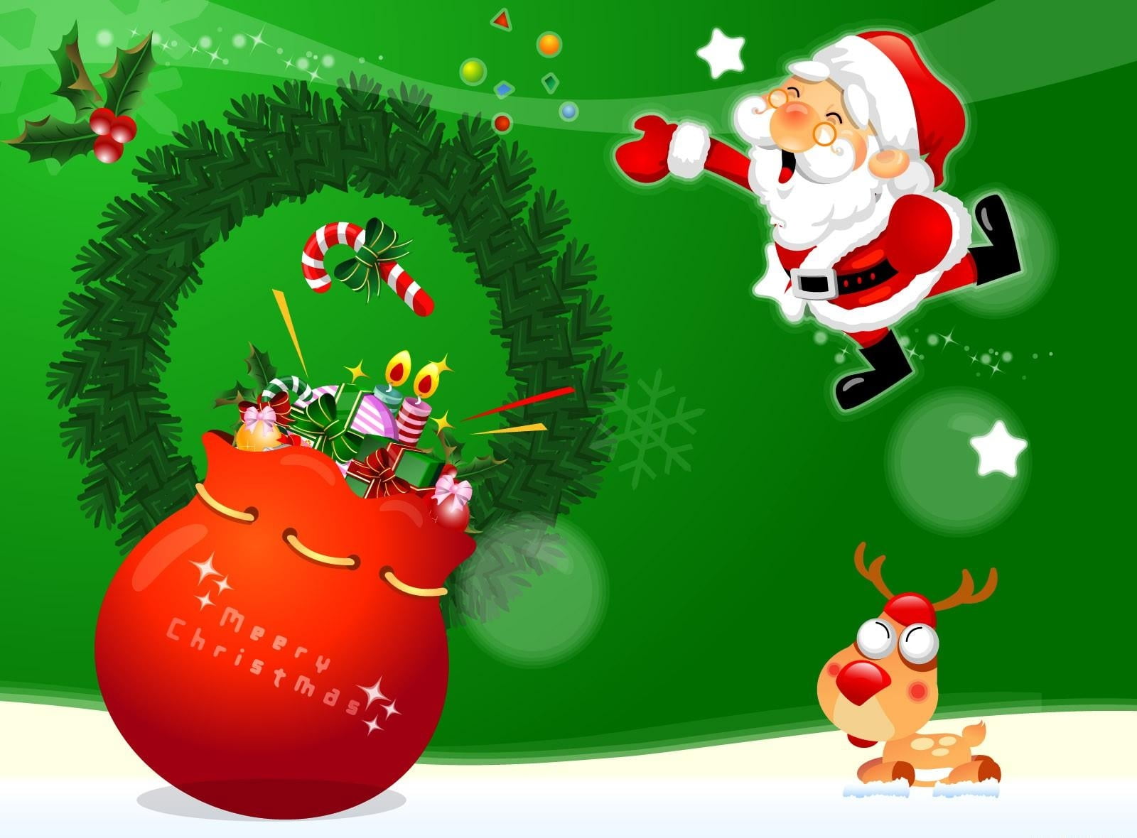 nature, santas, celebration, child, flying, representation, decoration, holiday, bag, childhood, claus, small, christmas, emotion, wreath, 720P, HD Wallpaper