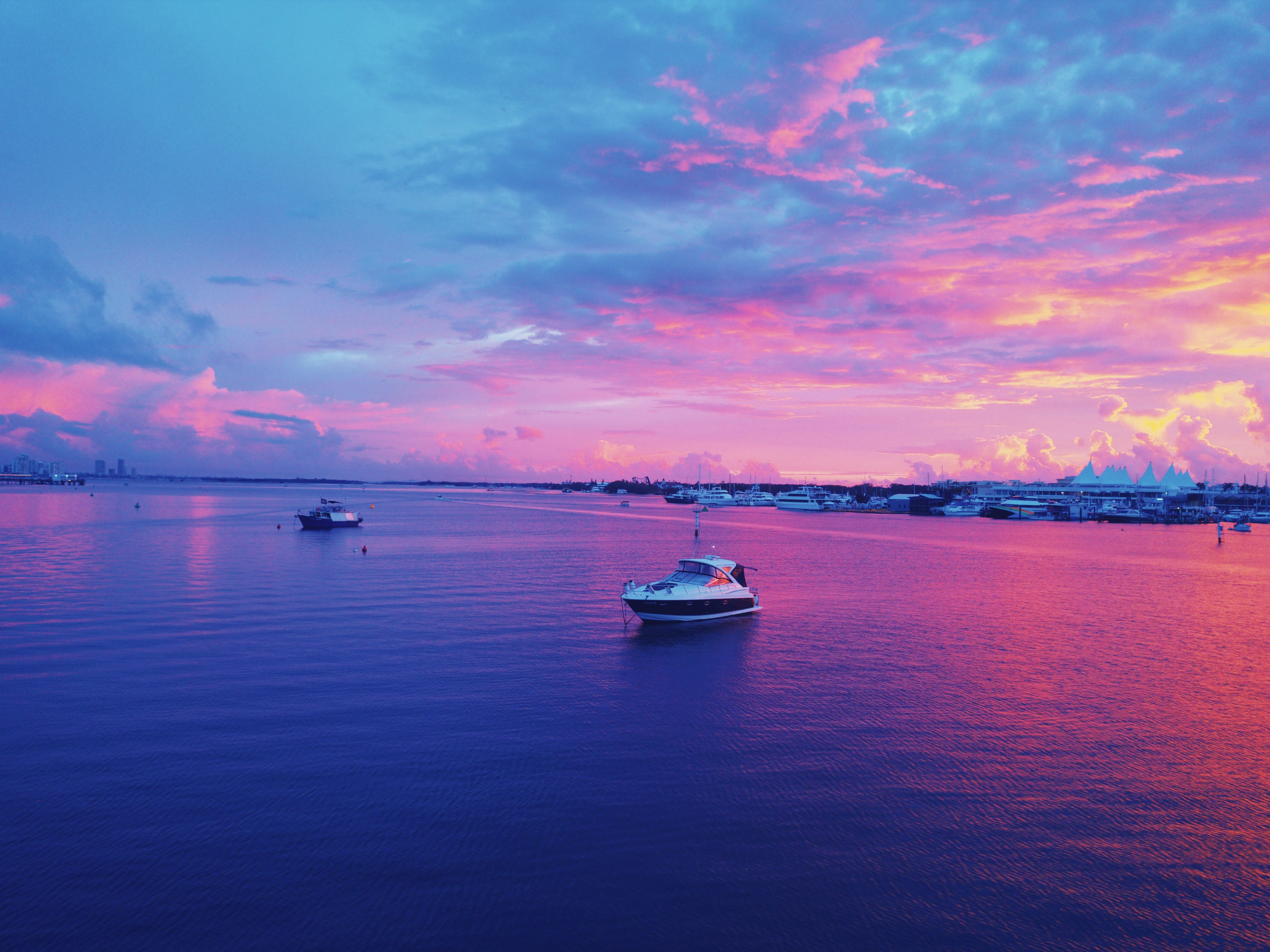 mode of transportation, romantic sky, no people, sunset, water, sea, cloud - sky, outdoors, transportation, nature, 4K, sunrise, gold coast hwy, purple, HD Wallpaper