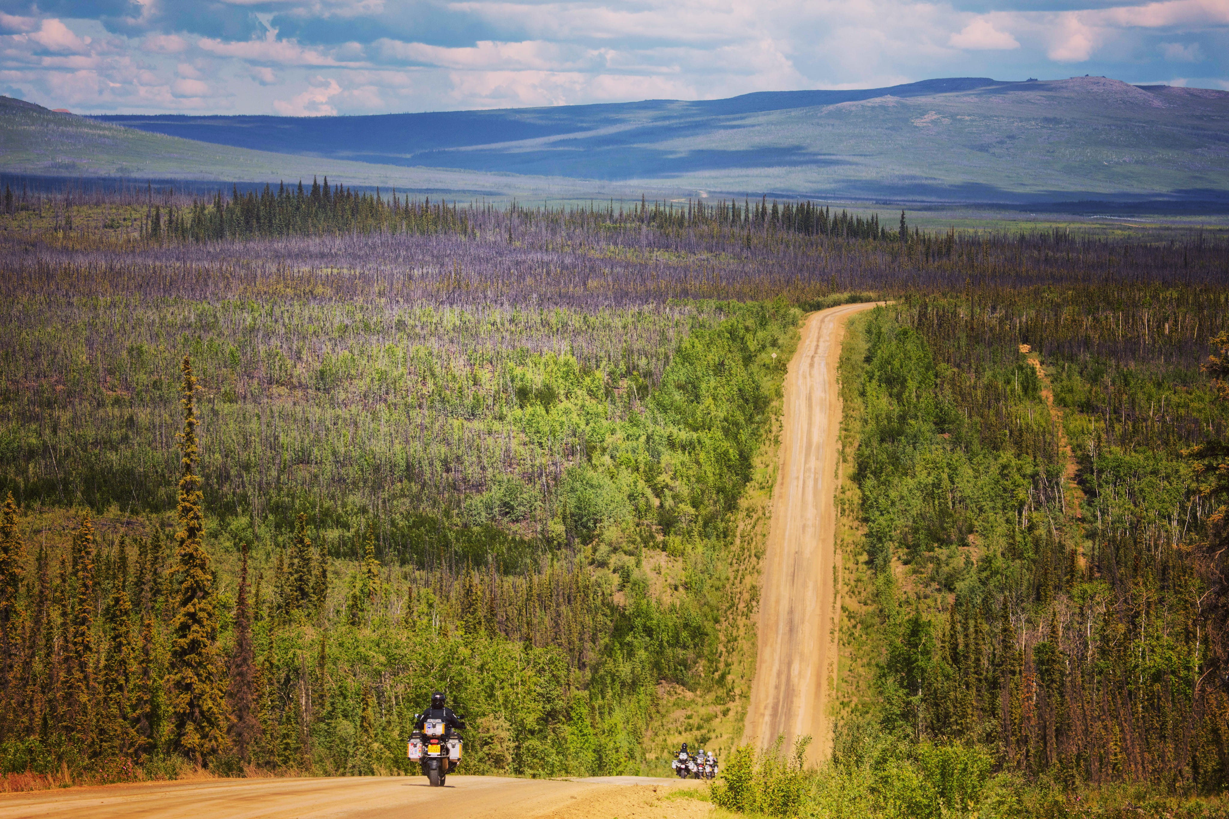 riding, 4K, human, path, cloud - sky, gravel, fairbanks, mode of transportation, field, one person, dirt road, fir, nature, real people, united states, HD Wallpaper