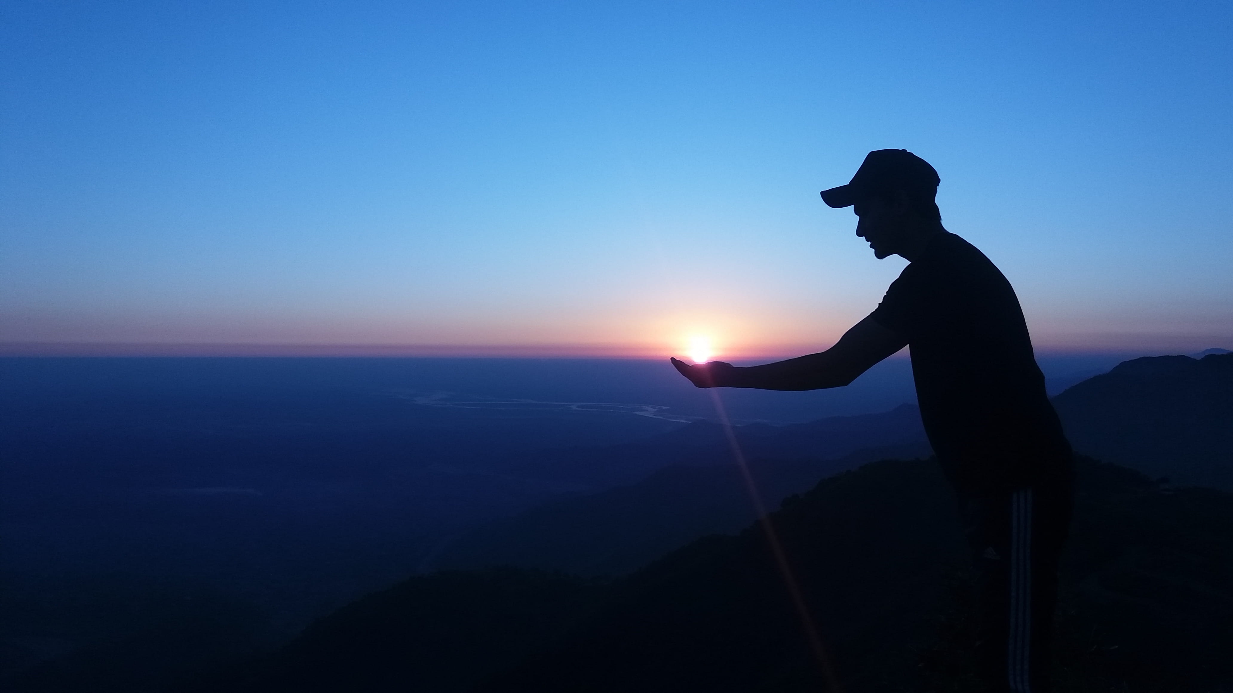 real people, leisure activity, blue, sunset, dawn, sun, sunrise, nepal, scenics - nature, silhouette, side view, outdoors, men, cowboy hat, clothing, idyllic, HD Wallpaper