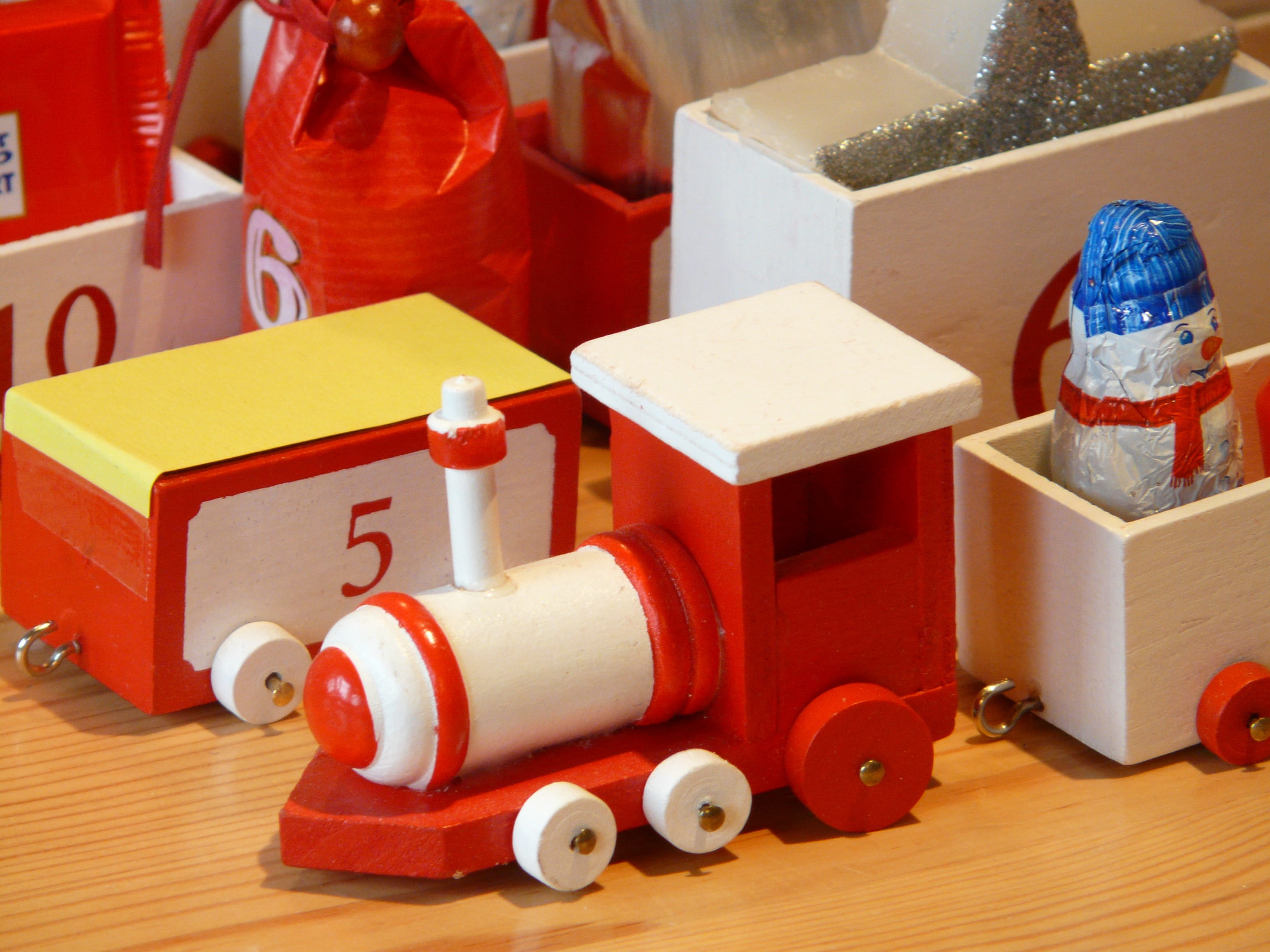 indoors, group of objects, toy, wagons, choice, toy block, variation, surprise, gifts, advent, stack, multi colored, wooden train, gift, container, table, HD Wallpaper