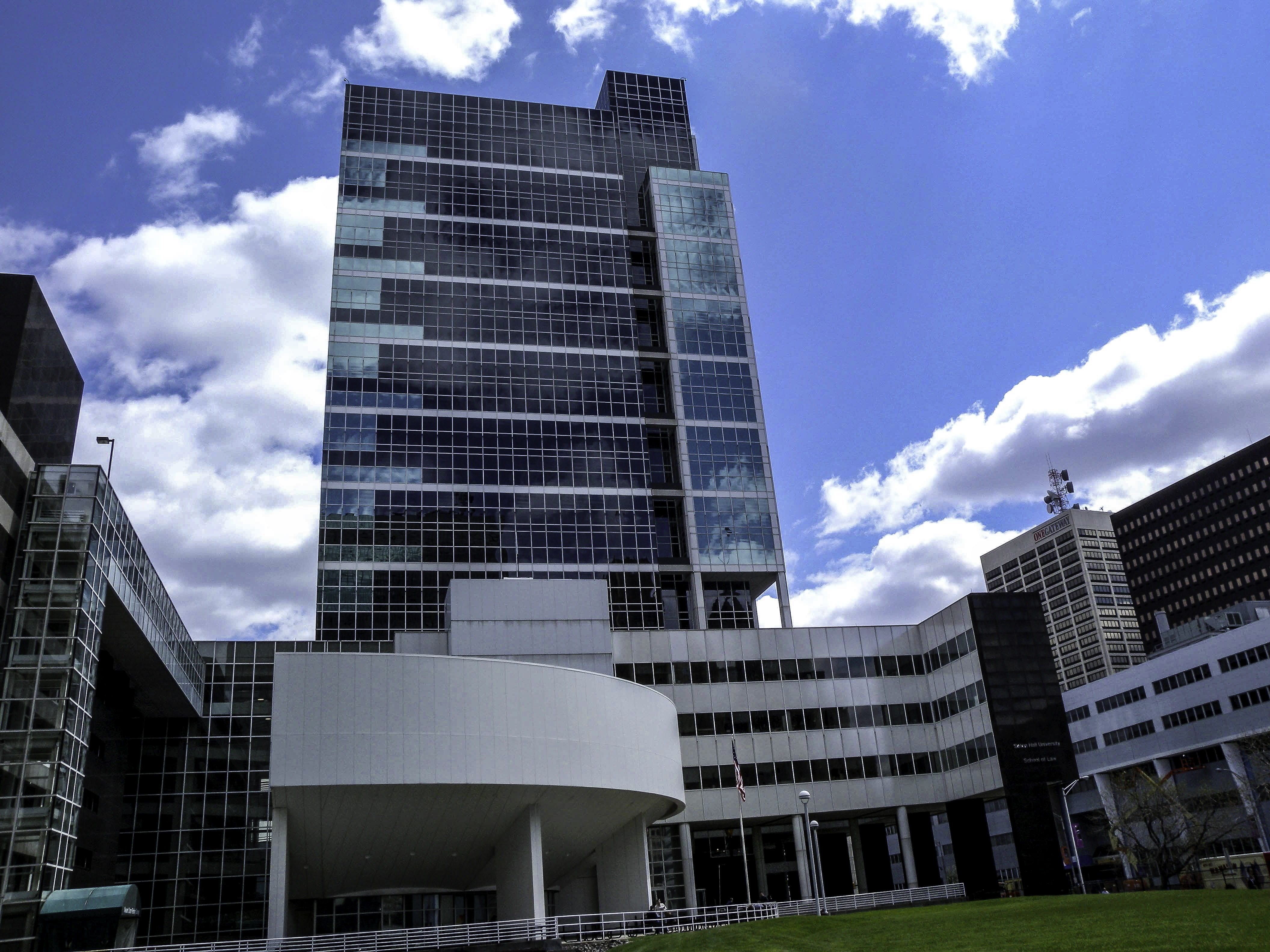 clouds, modern, university, seton, 4K, office, outdoors, United States, hall, jersey, building Exterior, sky, architecture, tall - high, New Jersey, financial district, HD Wallpaper