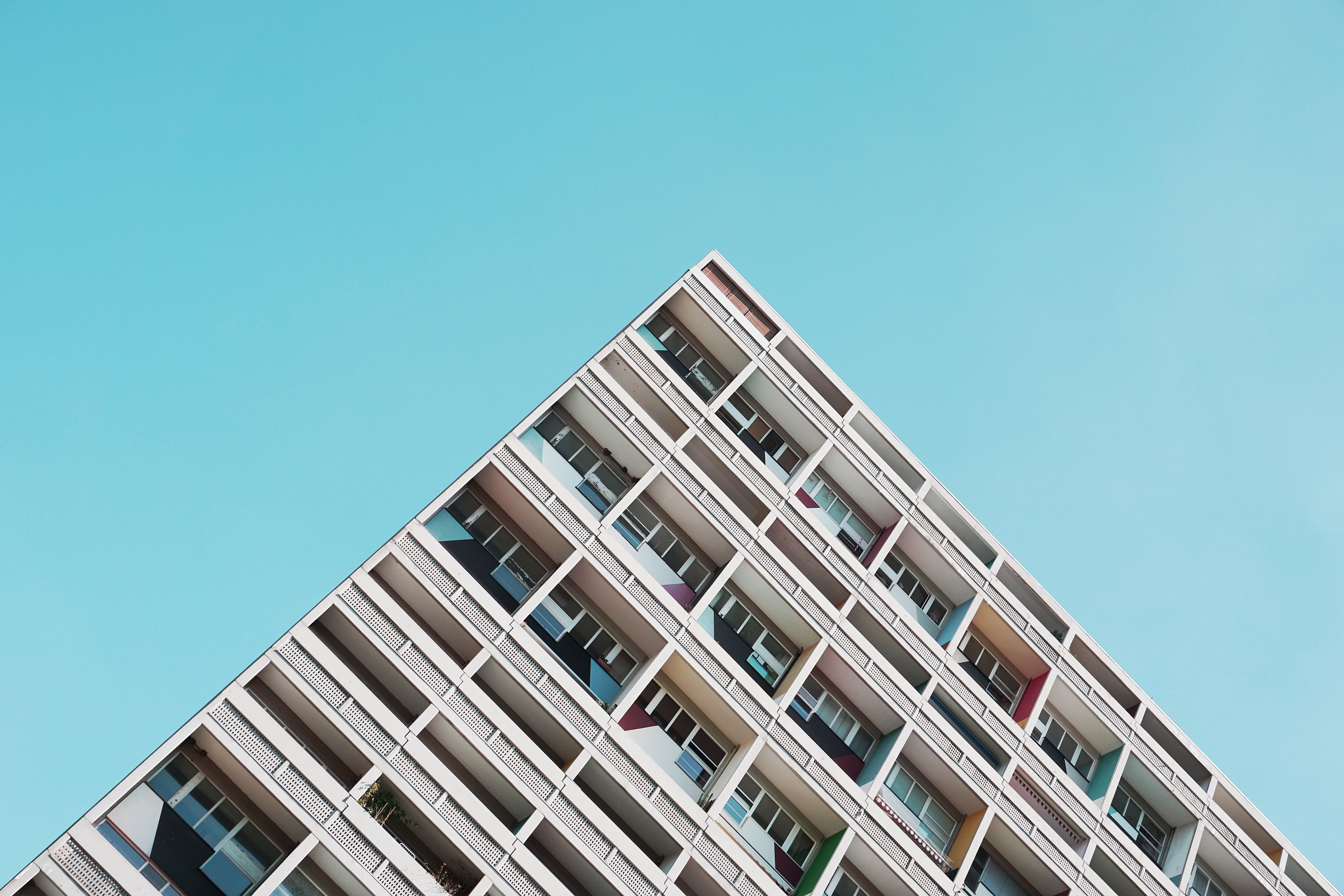 sky, apartment, outdoors, brown, built structure, clear sky, no people, building exterior, concrete, windows, hotel, city, blue, modern, architecture, high, HD Wallpaper