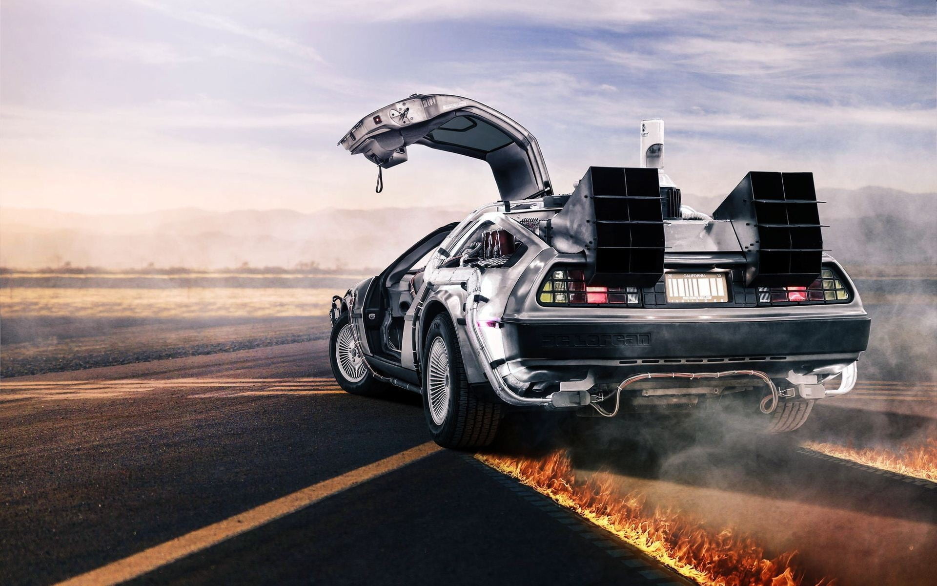 speed, car, smoke - physical structure, mode of transportation, nature, cloud - sky, sunlight, sign, sky, outdoors, truck, motor vehicle, 1080P, HD Wallpaper