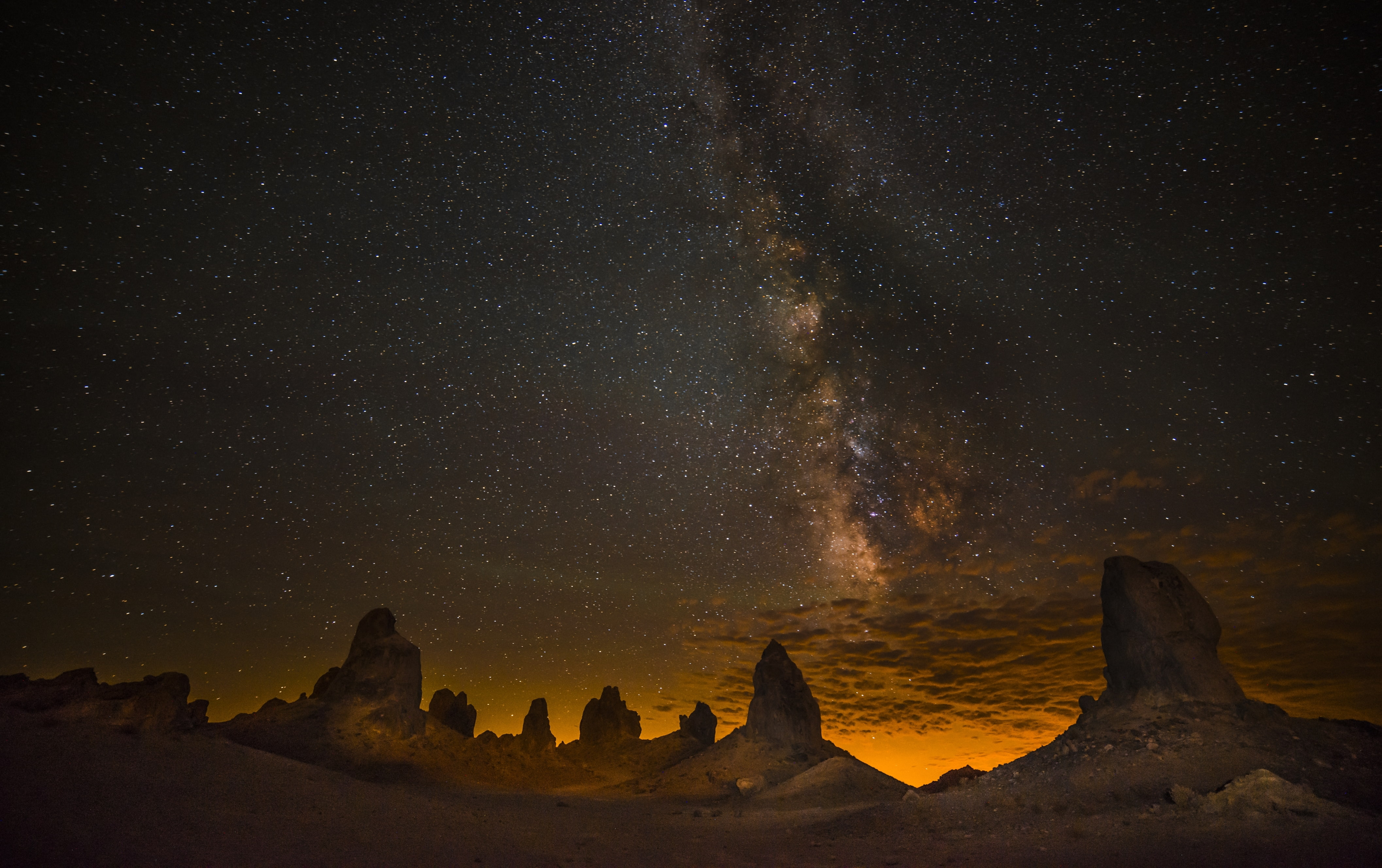 stars, Trona, desert, USА, rocks, 4K, California, night, the milky way, the sky, HD Wallpaper