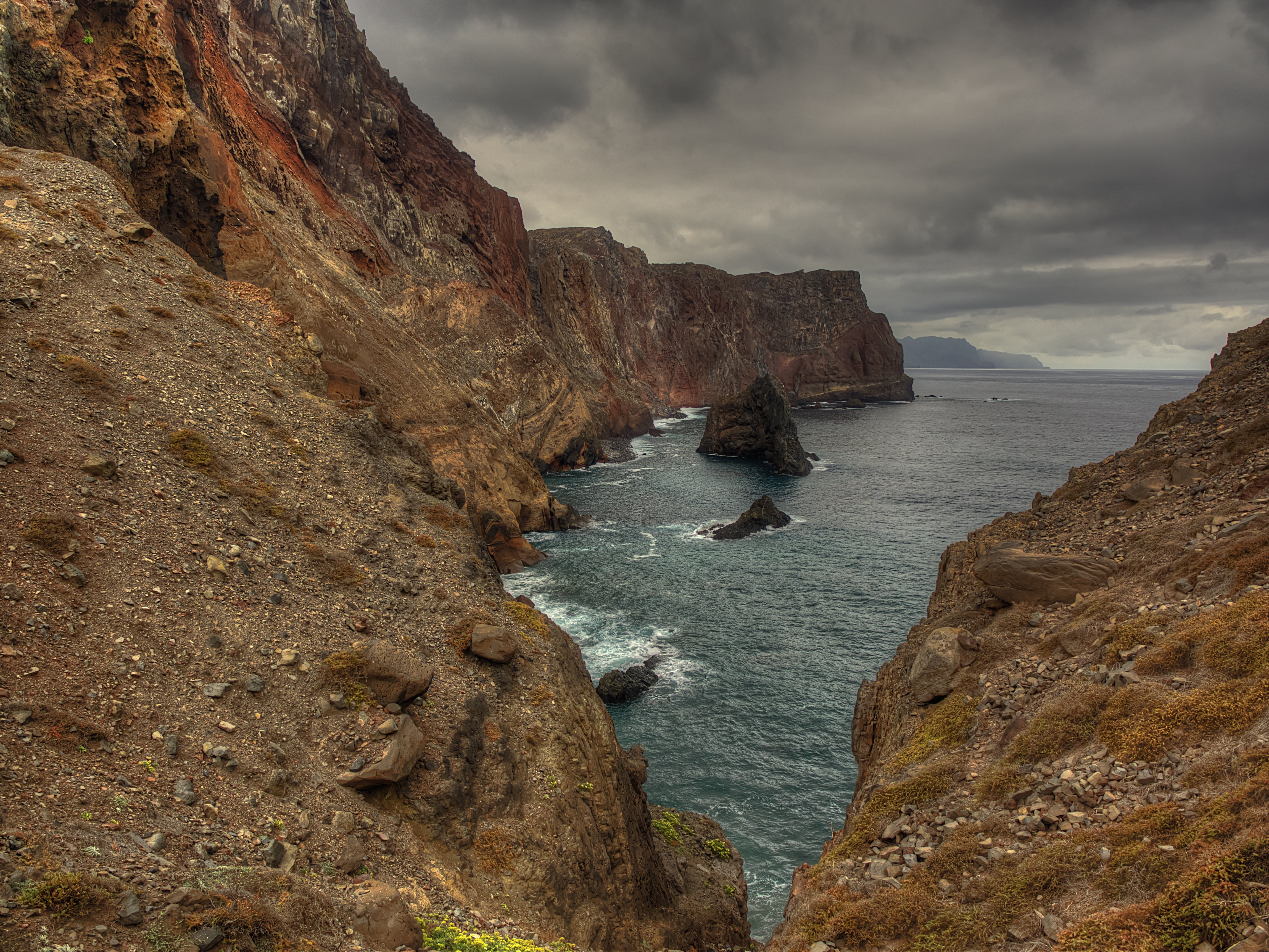 madeira, coast, rock, formation, outdoors, ocean, cloud - sky, rocky coast, tranquility, rocky coastline, sky, mountain, lake, nature, portugal, tranquil scene, HD Wallpaper
