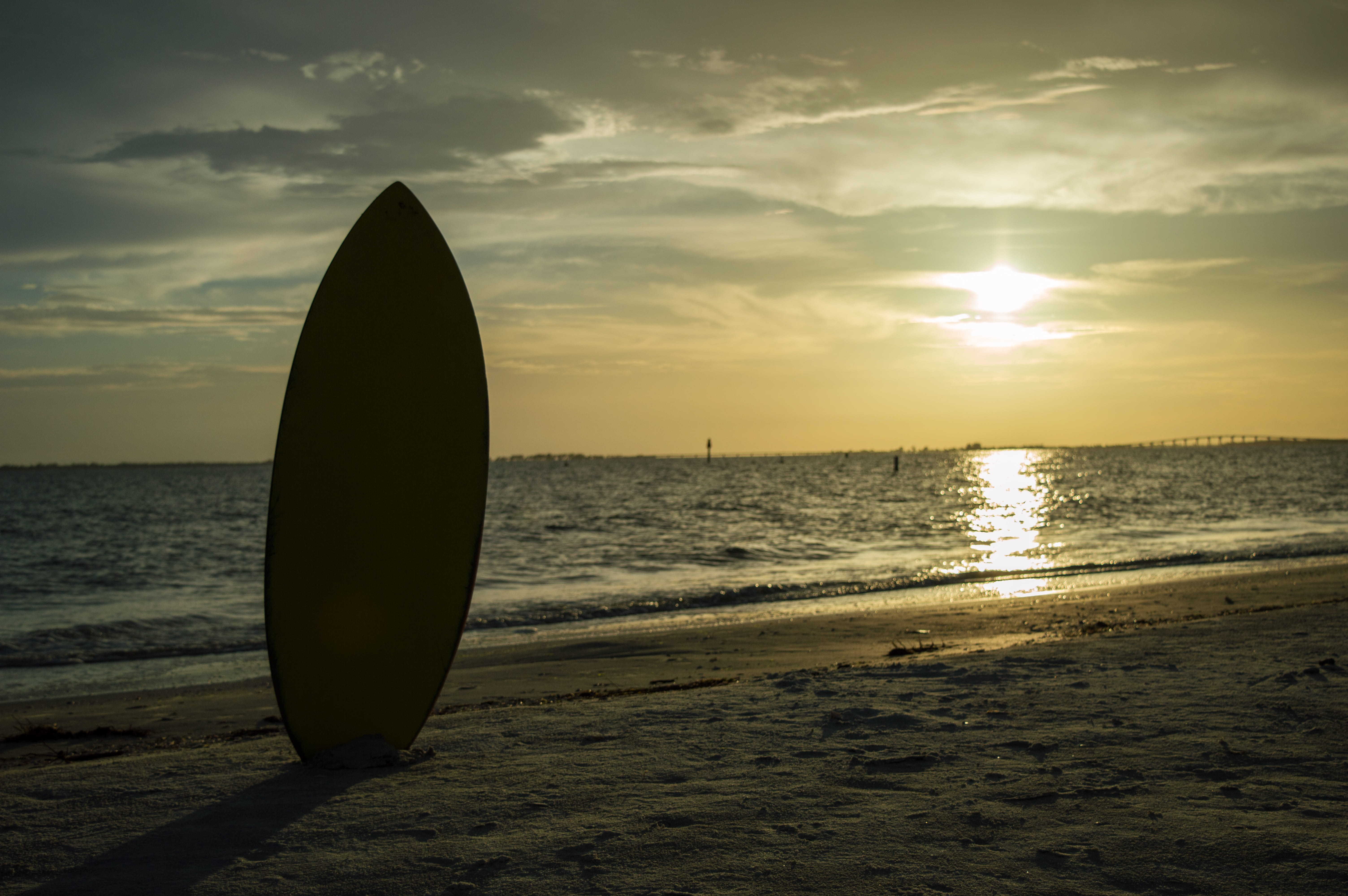 sunset, sunlight, nature, tranquility, sea, skimboard, horizon, 5K, land, silhouette, florida, scenics - nature, beauty in nature, beach, gulf, sky, non-urban scene, HD Wallpaper