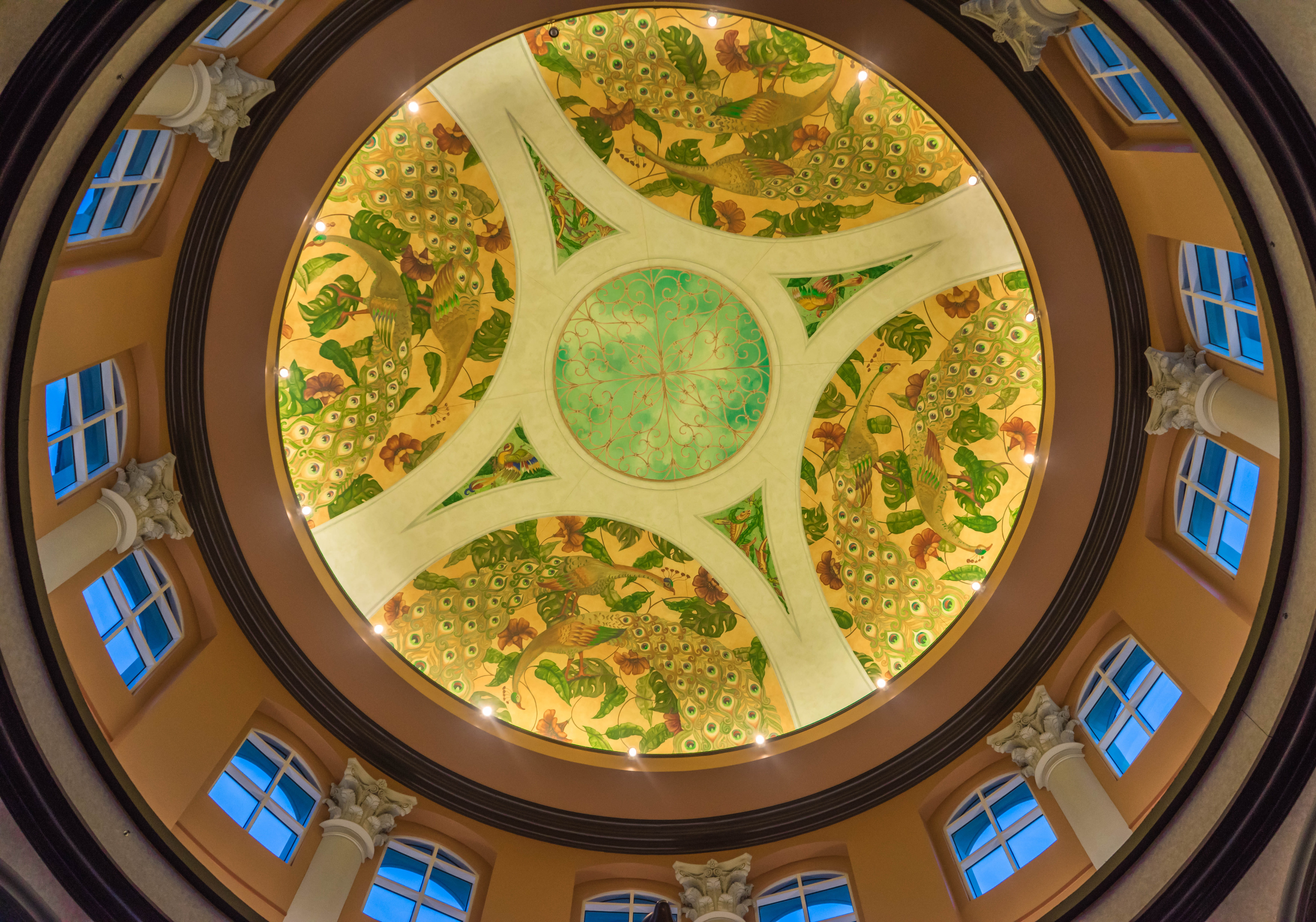 tourism, place of worship, directly below, travel, built structure, dome, circle, architecture, design, glass - material, no people, low angle view, 5K, HD Wallpaper
