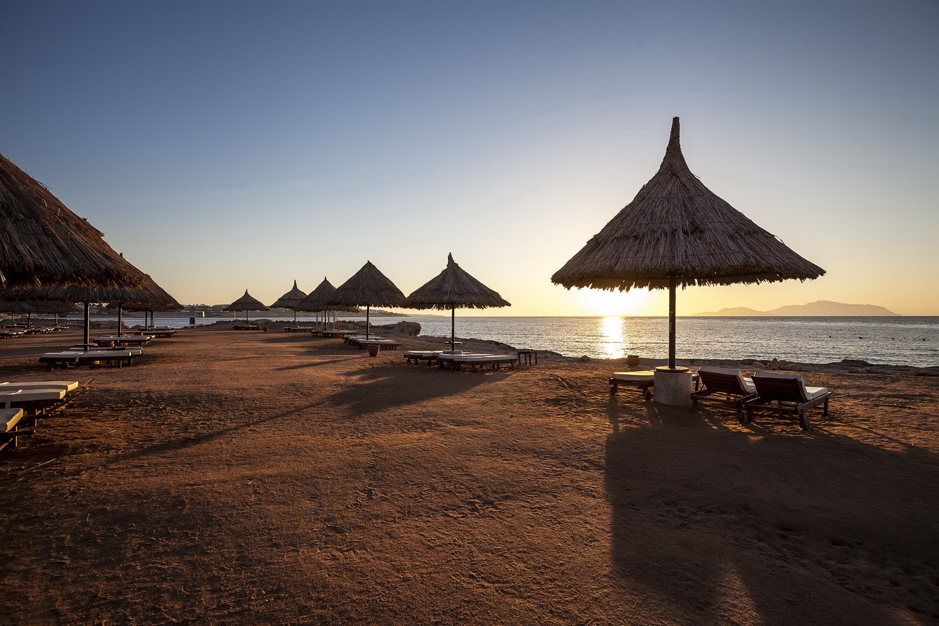 shadows, morning, Egypt, beach, sea, 1080P, umbrella, HD Wallpaper