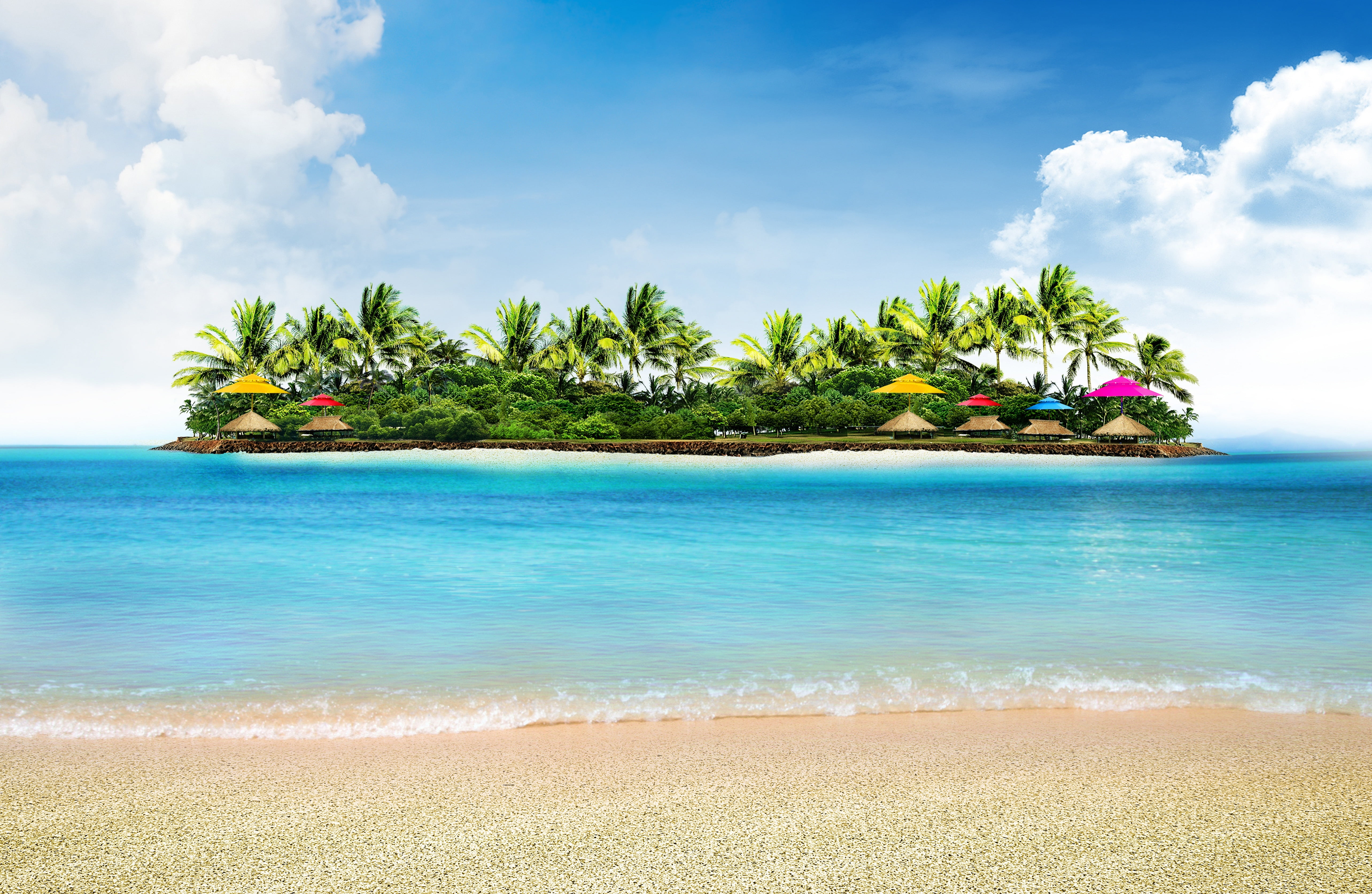 beauty In Nature, sun, waters Edge, scenics, outdoors, sand, cloudscape, travel Destinations, tropical Climate, landscape, scenics - nature, turquoise Colored, HD Wallpaper