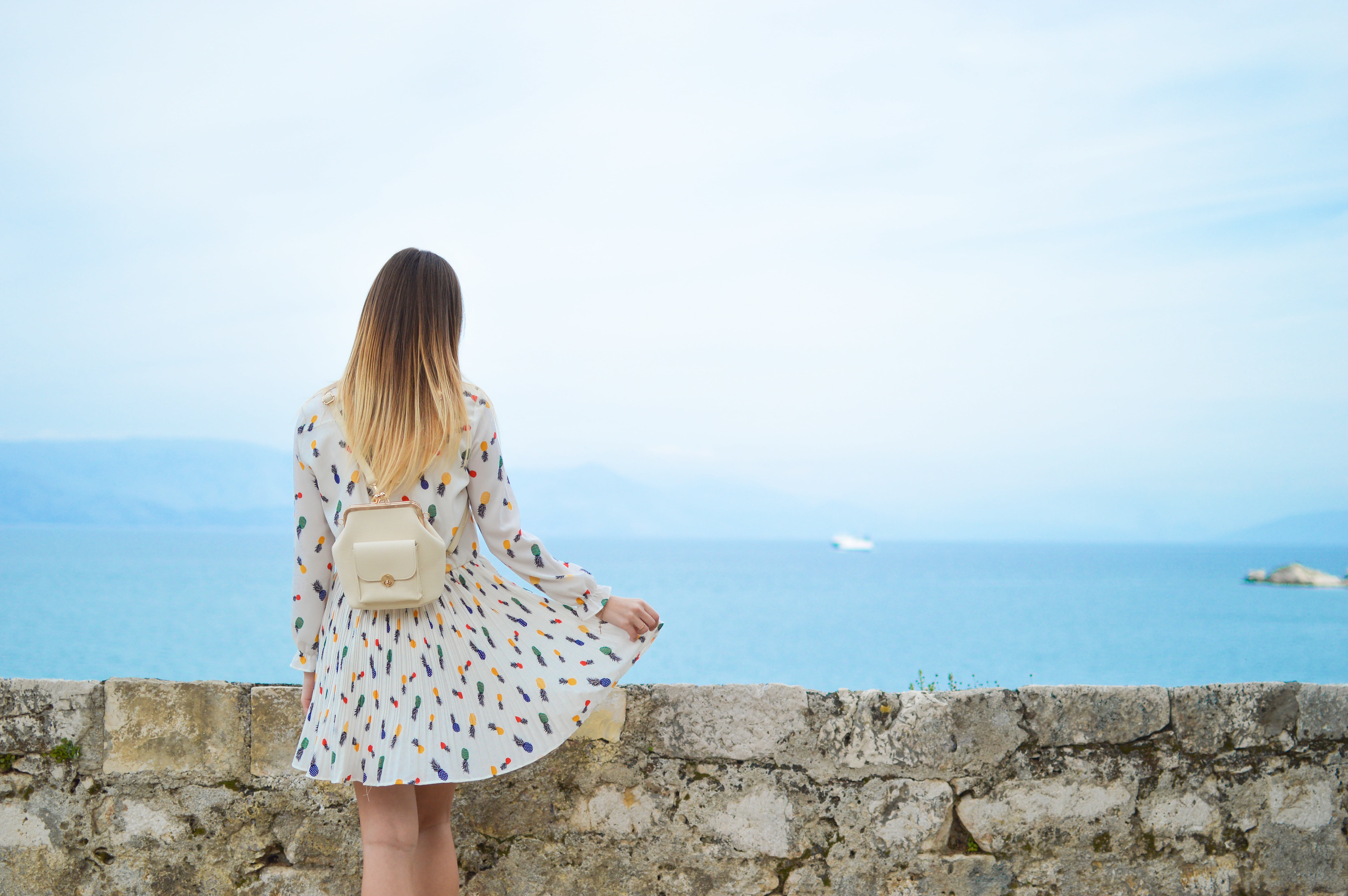 horizon over water, one woman only, trip, adriatic, view, vacations, girl, wearing, dress, one person, rear view, adult, female, white, adults only, getting away from it all, HD Wallpaper