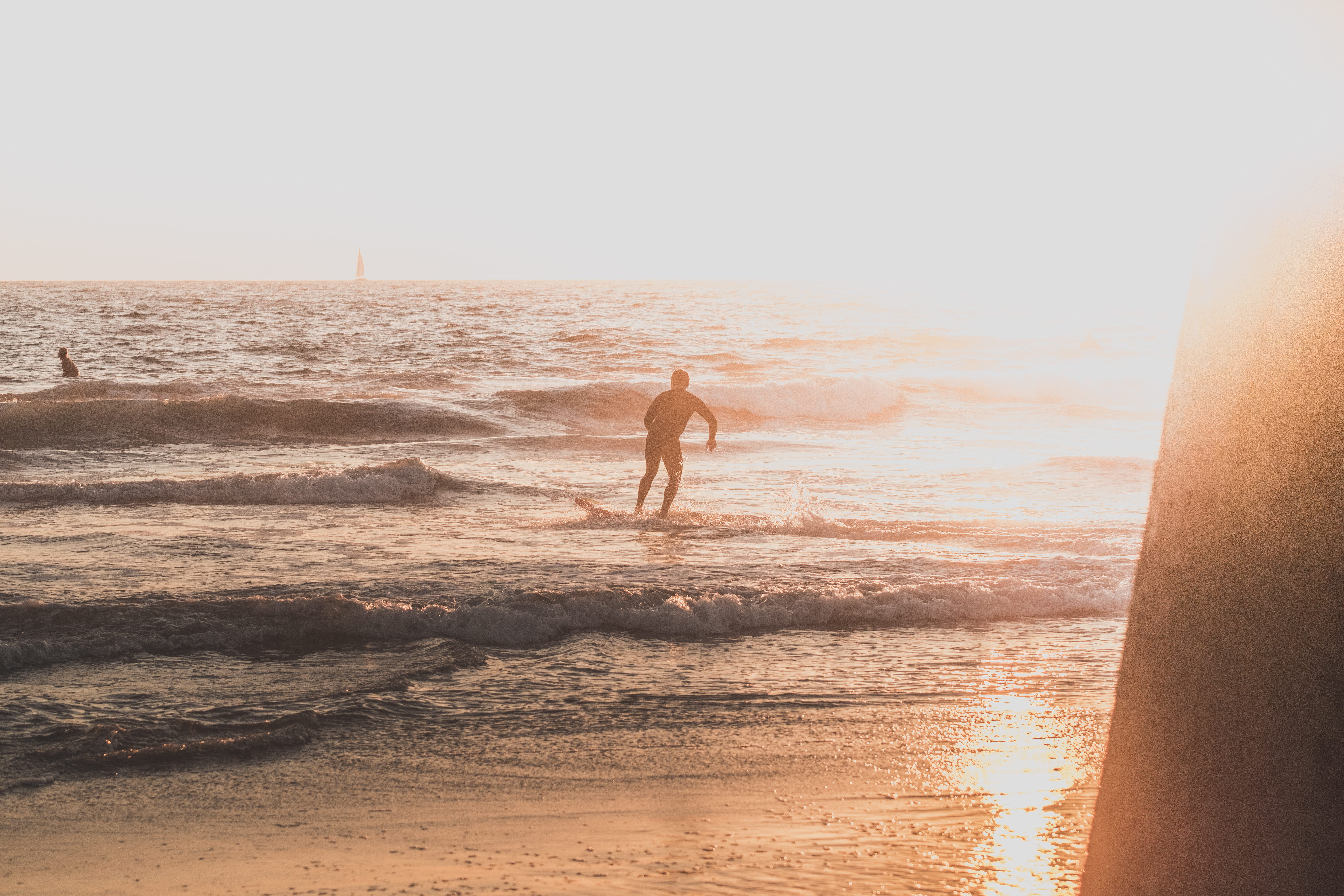 seashore, land, sunrise, wave, summer, golden hour, sky, holiday, water, men, beauty in nature, sea, 5K, leisure activity, sunlight, hour, outdoors, golden, HD Wallpaper