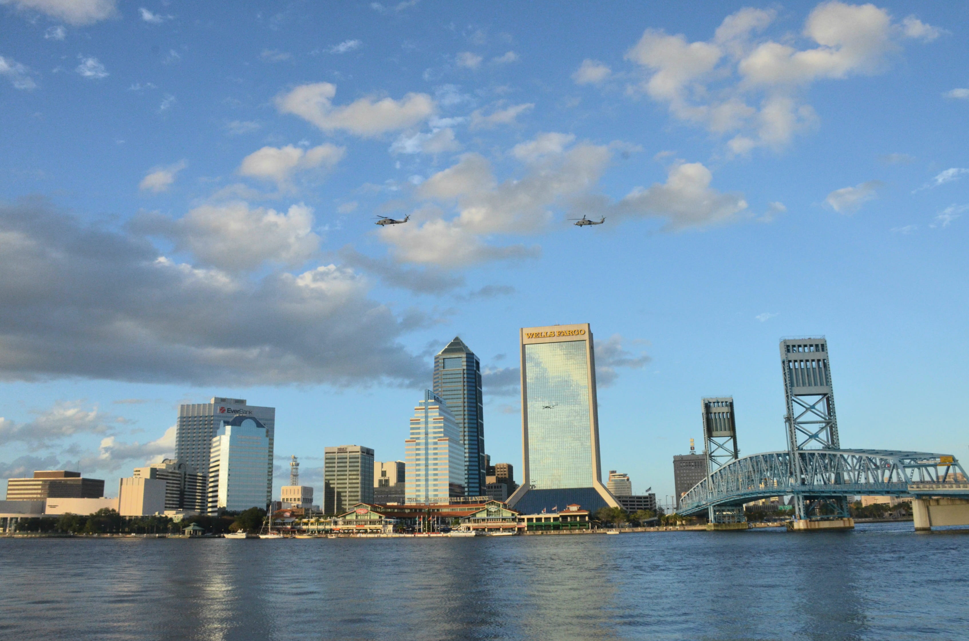 evening, outdoors, jacksonville downtown, landscape, skyline, water, modern, building exterior, building, skyscraper, no people, tall - high, office building exterior, HD Wallpaper