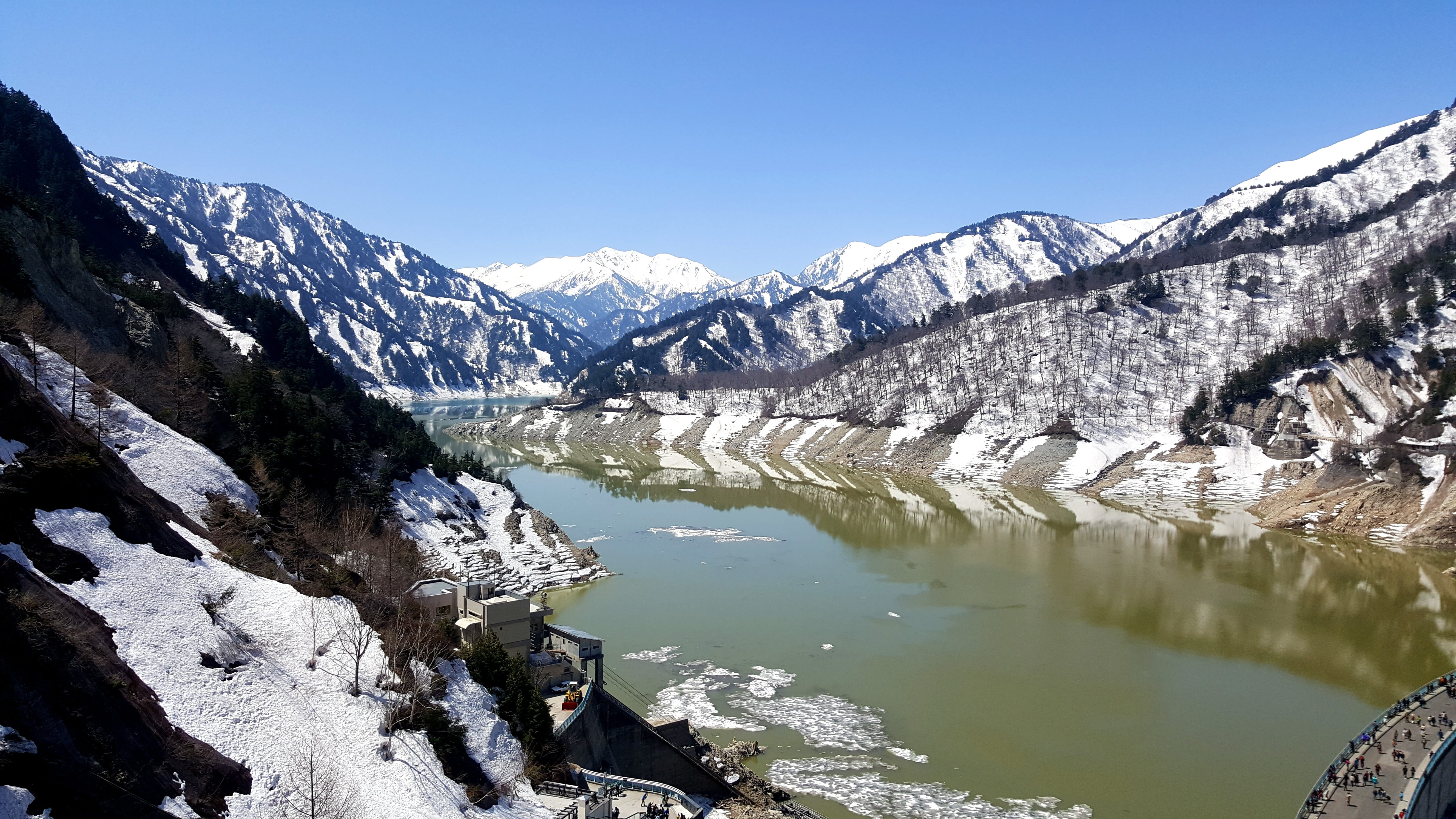 lake, scenics - nature, mountain peak, reflection, japan, winter, water, sky, tranquil scene, environment, kurobe dam, outdoors, glacier, beauty in nature, HD Wallpaper