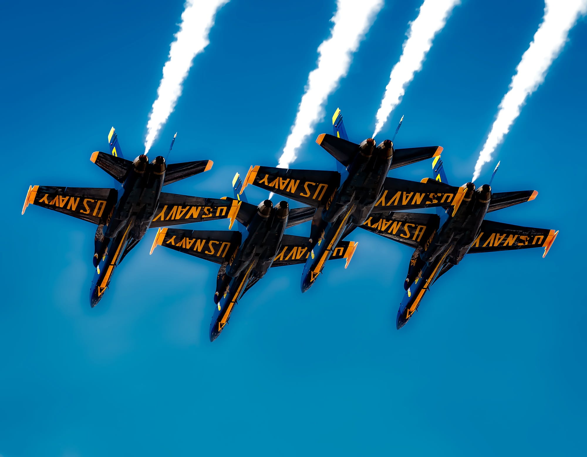 famous, vapor trail, communication, demonstration, no people, plane, 1080P, formation, clear sky, outdoors, jets, day, airplanes, united states navy, blue, HD Wallpaper