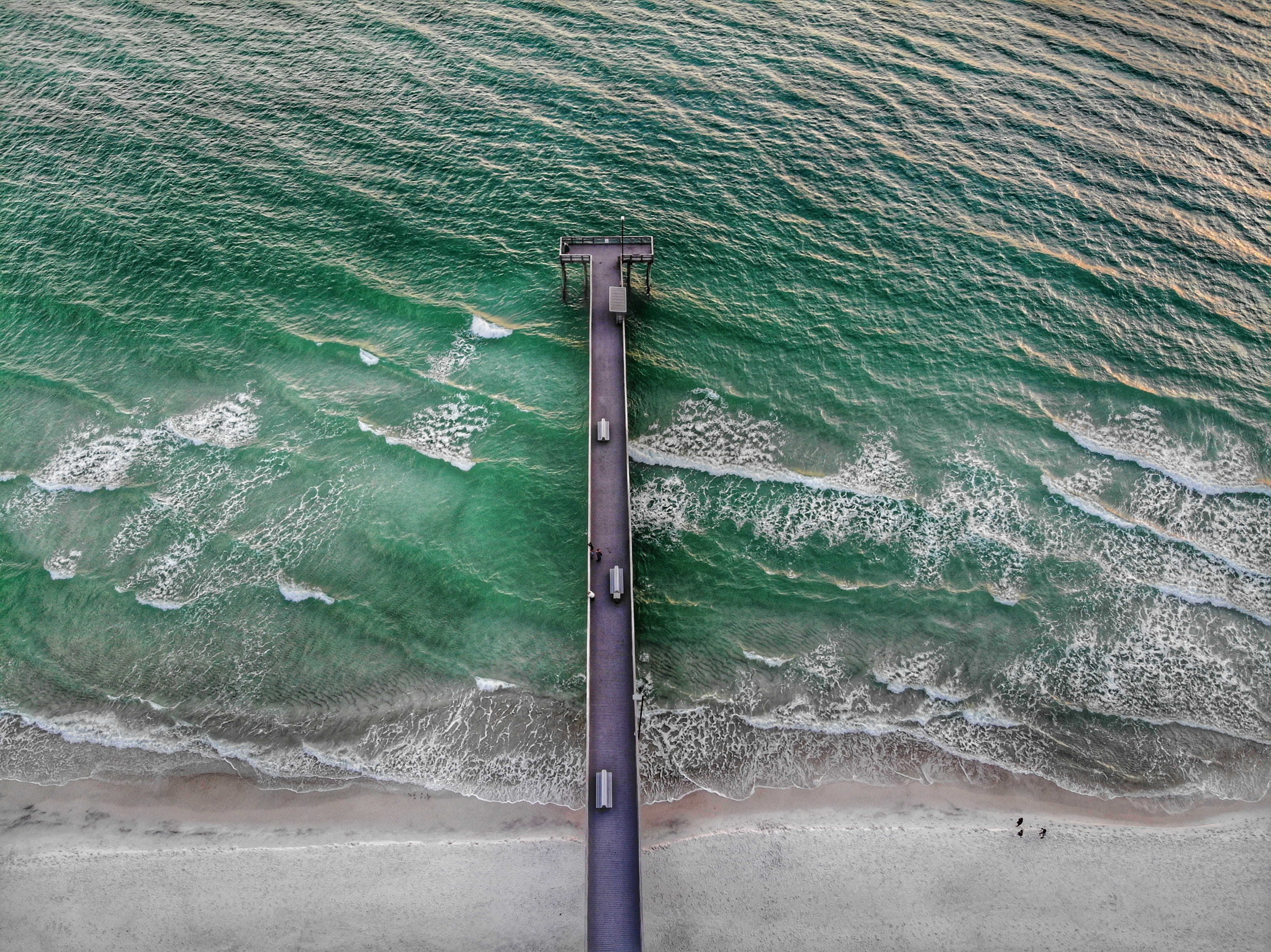 pole, from abone, pier, dock, aerial view, no people, ocean, coast, high angle view, architecture, landscape, drone view, aquatic sport, wave, outdoors, HD Wallpaper