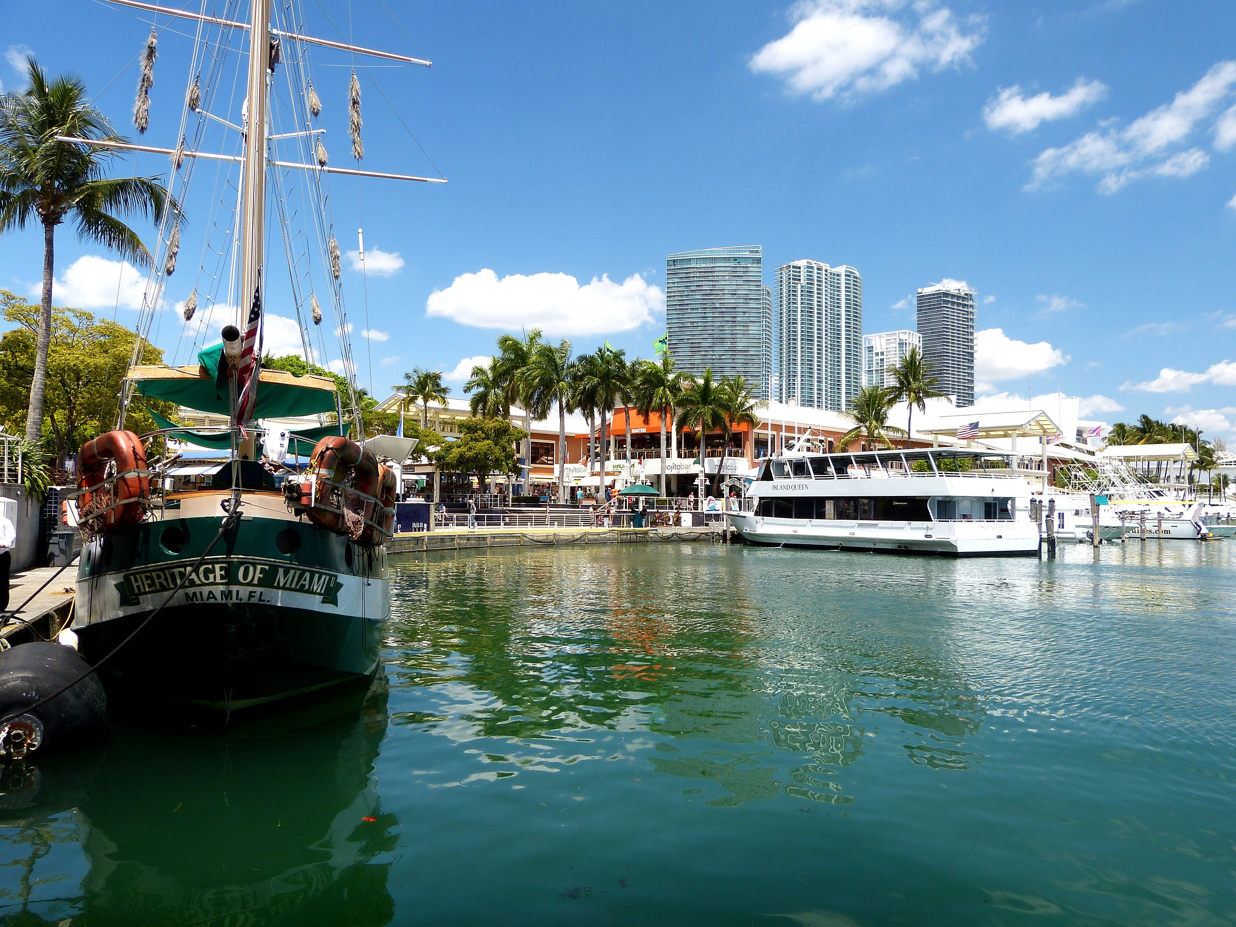 usa, incidental people, day, water, passenger craft, miami, nature, port, cloud - sky, architecture, moored, built structure, office building exterior, HD Wallpaper