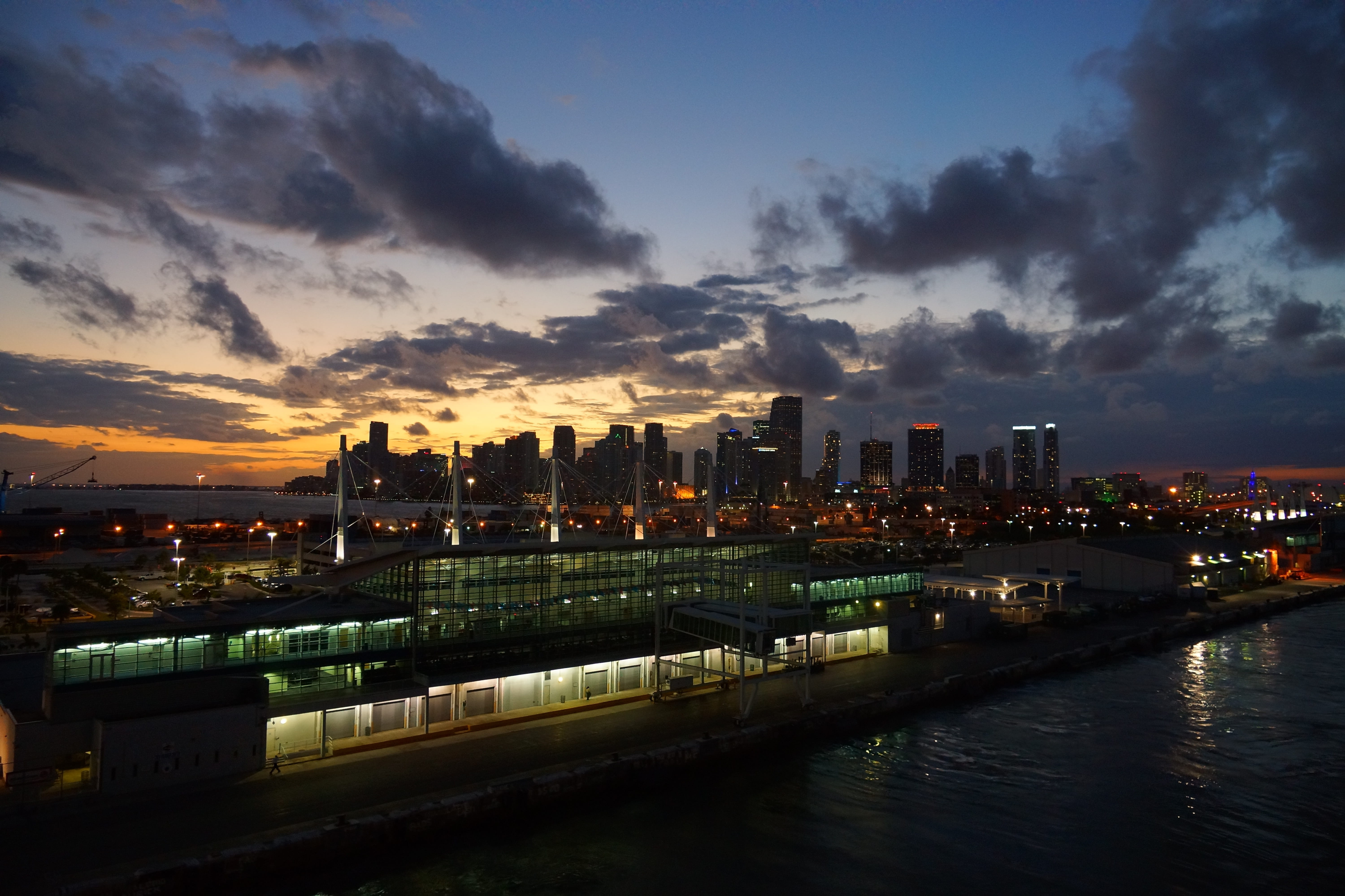 skyscraper, skyline, dusk, florida, building, sunset, modern, 5K, usa, nature, illuminated, photo, building exterior, port, urban skyline, twilight, architecture, HD Wallpaper