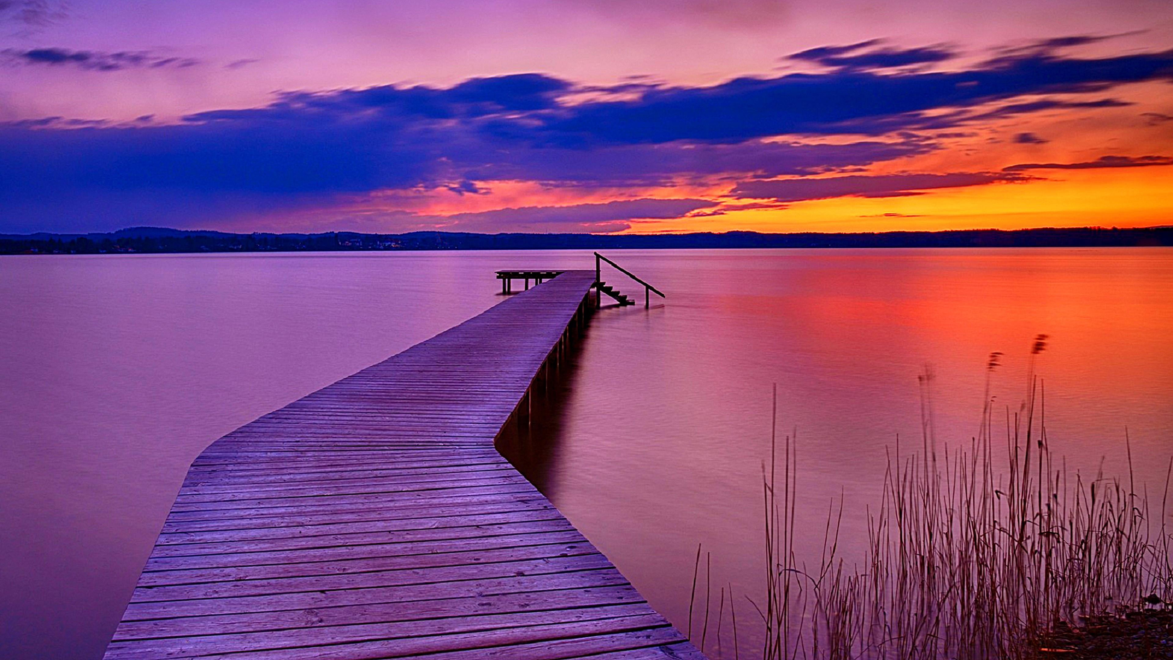 pier, tranquility, cloud - sky, water, sea, landscape, scenics - nature, romantic sky, lagoon, horizon over water, tranquil scene, jetty, sunset, beach, HD Wallpaper