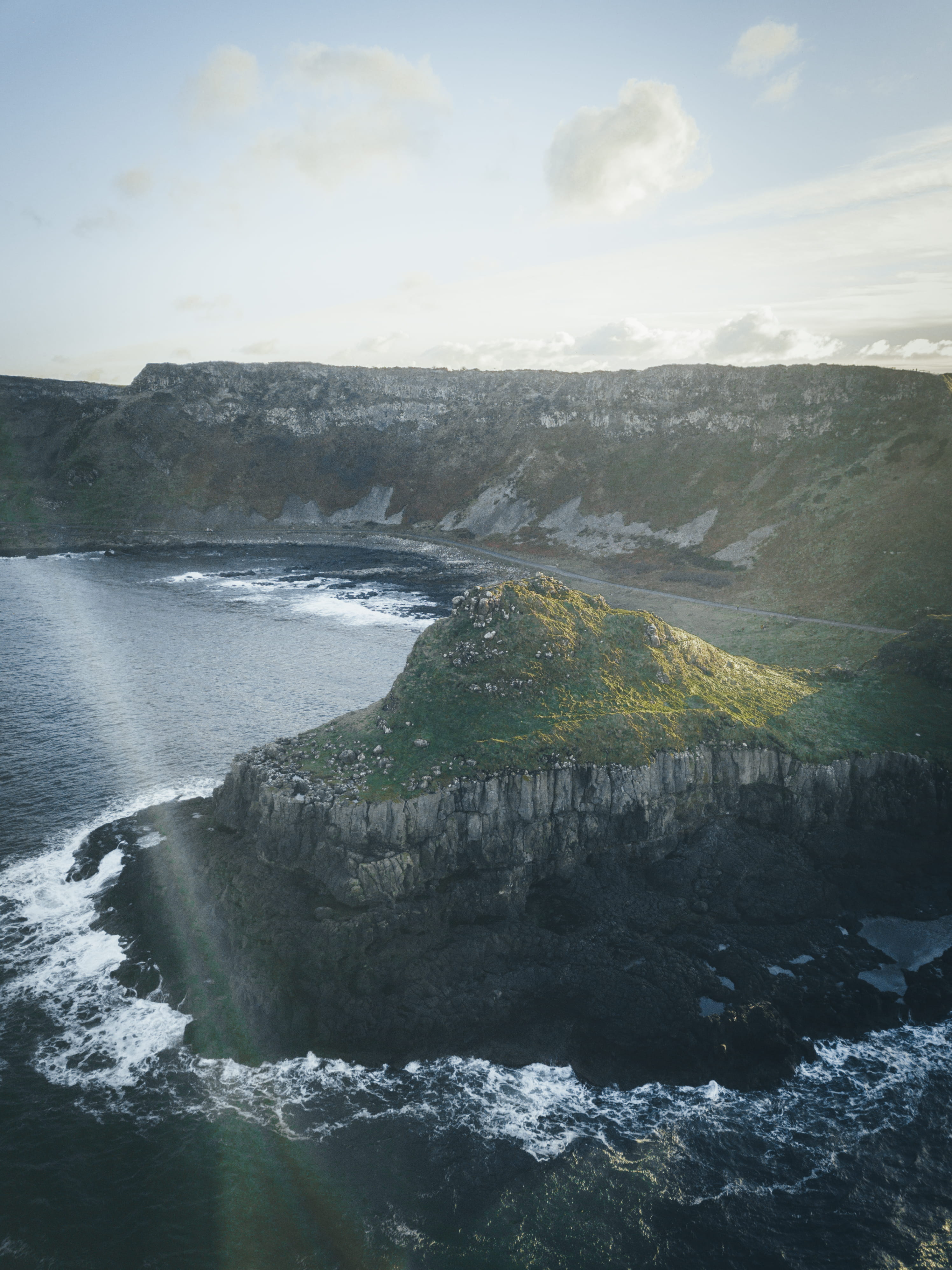 environment, day, 4K, mountain, tranquil scene, scenics - nature, sea, droneview, no people, beauty in nature, outdoors, non-urban scene, sky, giants causeway, Phone HD Wallpaper